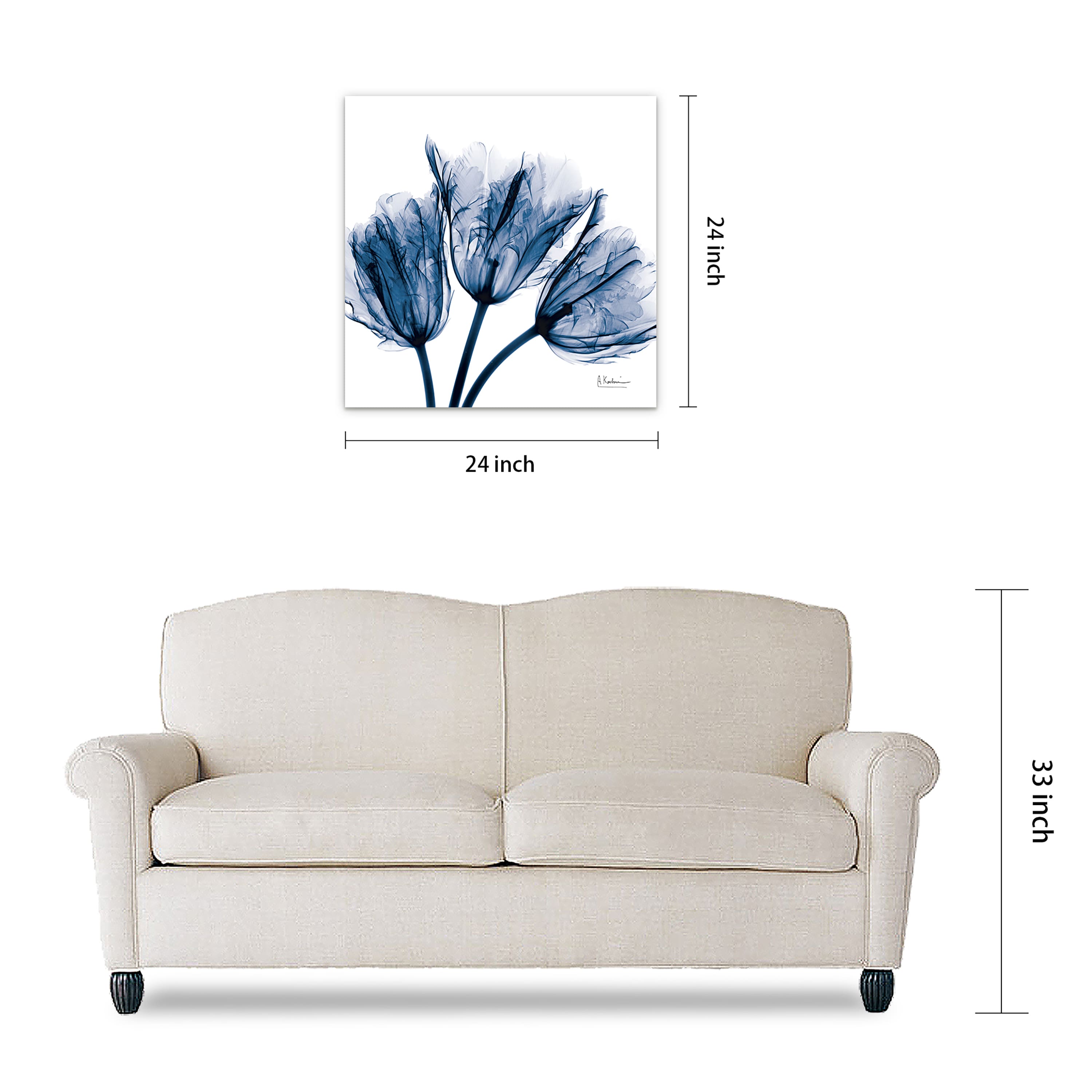 Empire Art Direct 24" x 24" Blue Tulip X-Ray Frameless Free Floating Printed Tempered Glass Wall Art