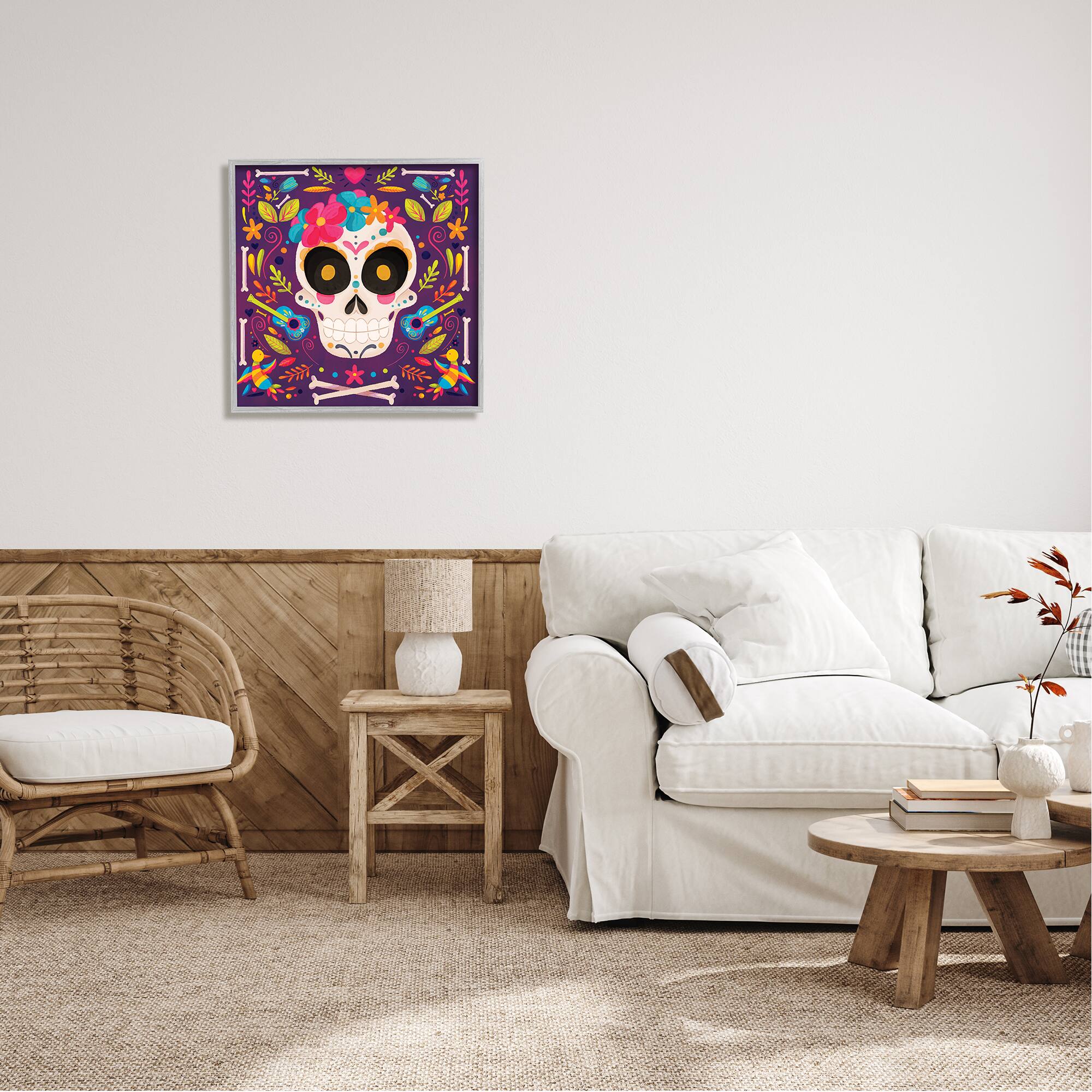 Stupell Industries Day Of Dead Floral Patterned Skull Framed Giclee Art