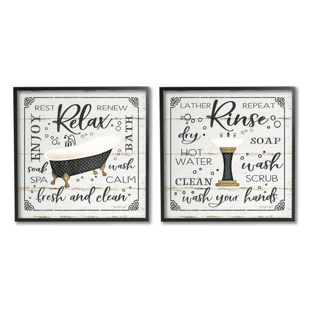 Stupell Industries Chic Bathroom Bath and Sink Cleanliness Phrases Black Framed Wall Art
