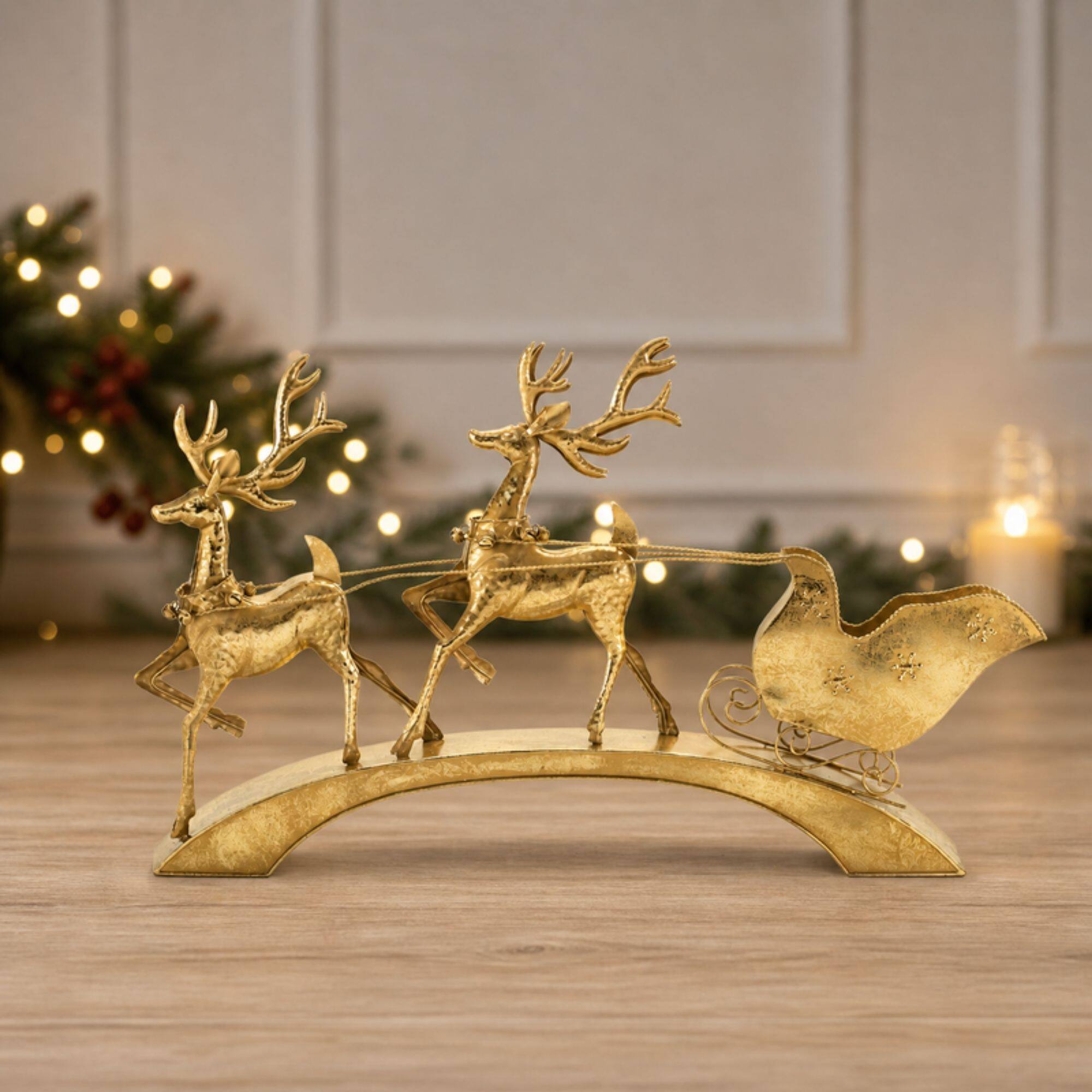 40.5" Hammered Metal Deer with Sleigh