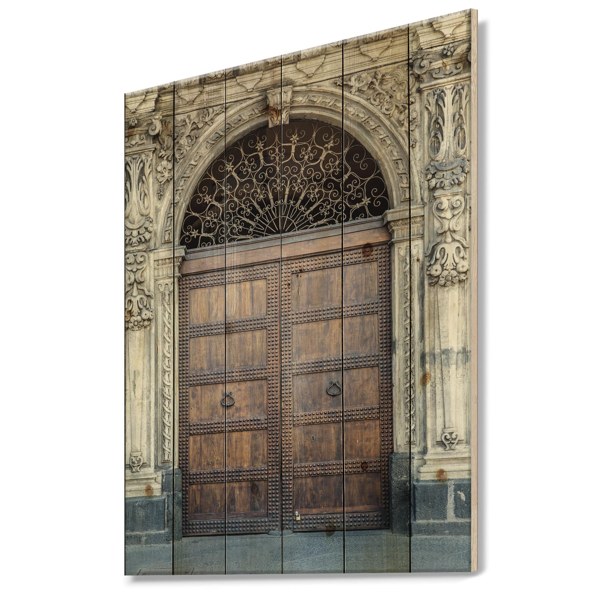Designart - Old Door in Catania, Italy - Vintage Print on Natural Pine Wood