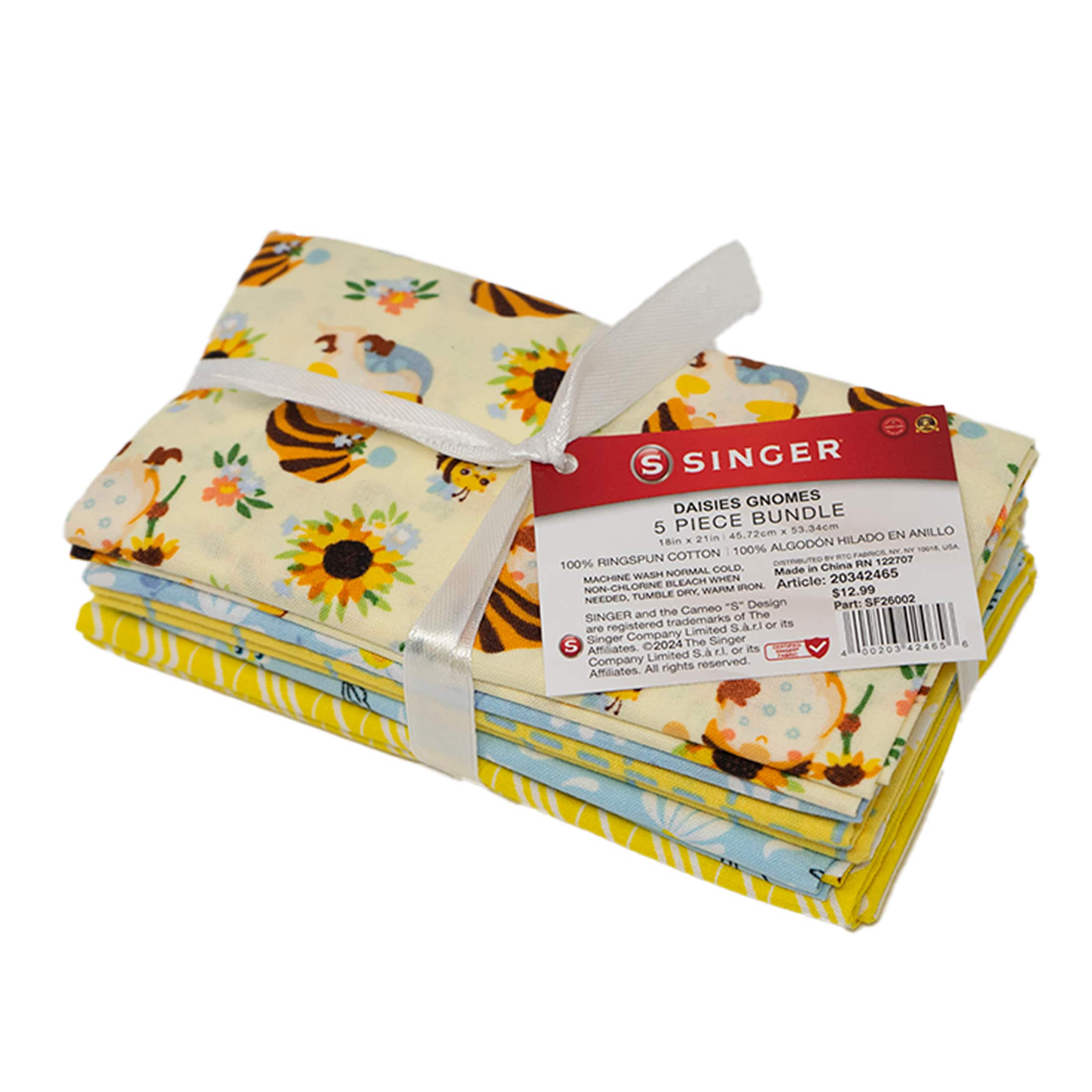 SINGER Daisies Gnomes Print Ringspun Cotton Fabric Bundle