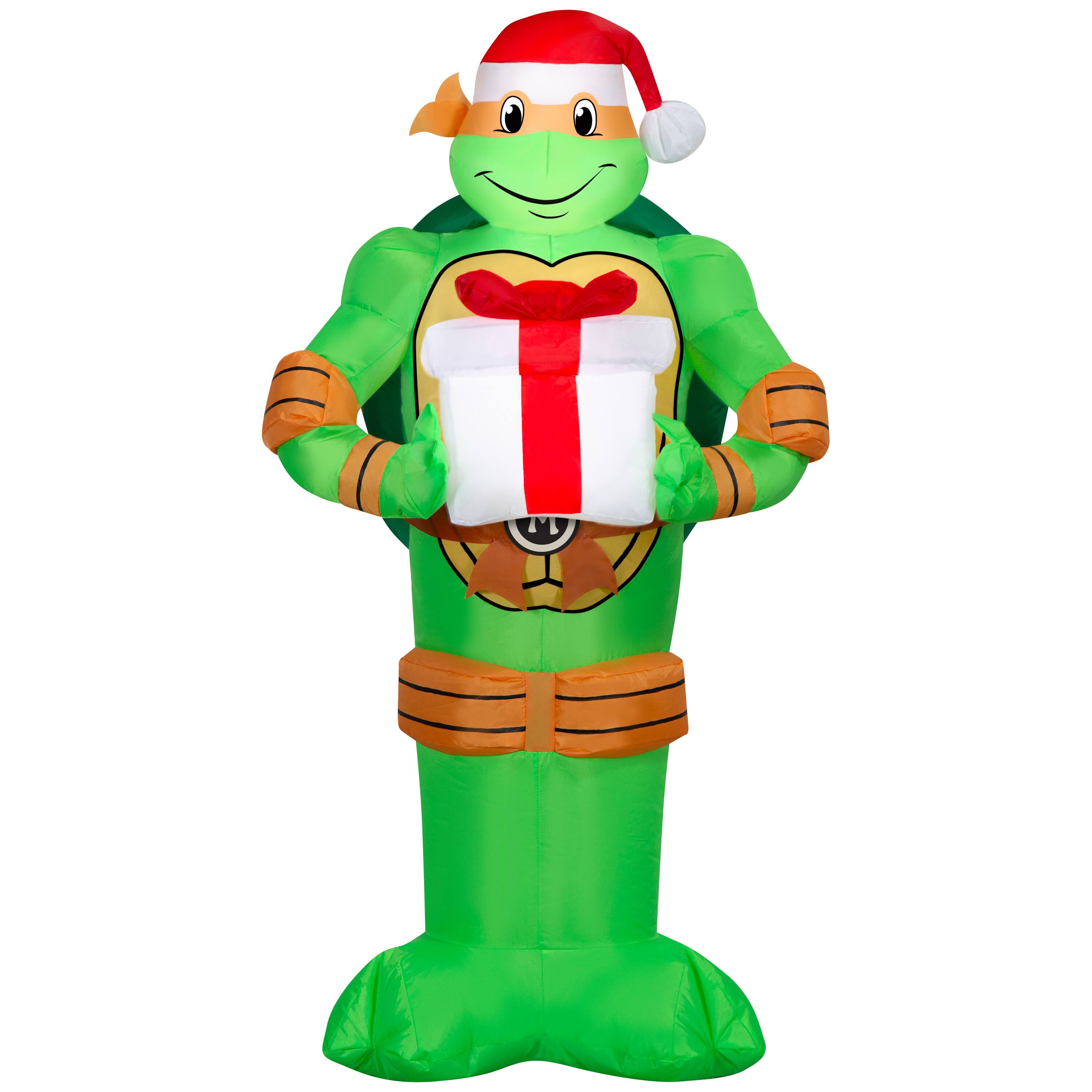 3.5Ft Airblown® Paramount Inflatable Classic Teenage Mutant Ninja Turtles Michaelangelo W/ Present Christmas Light Décor By Gemmy Industries , 3.5 ft