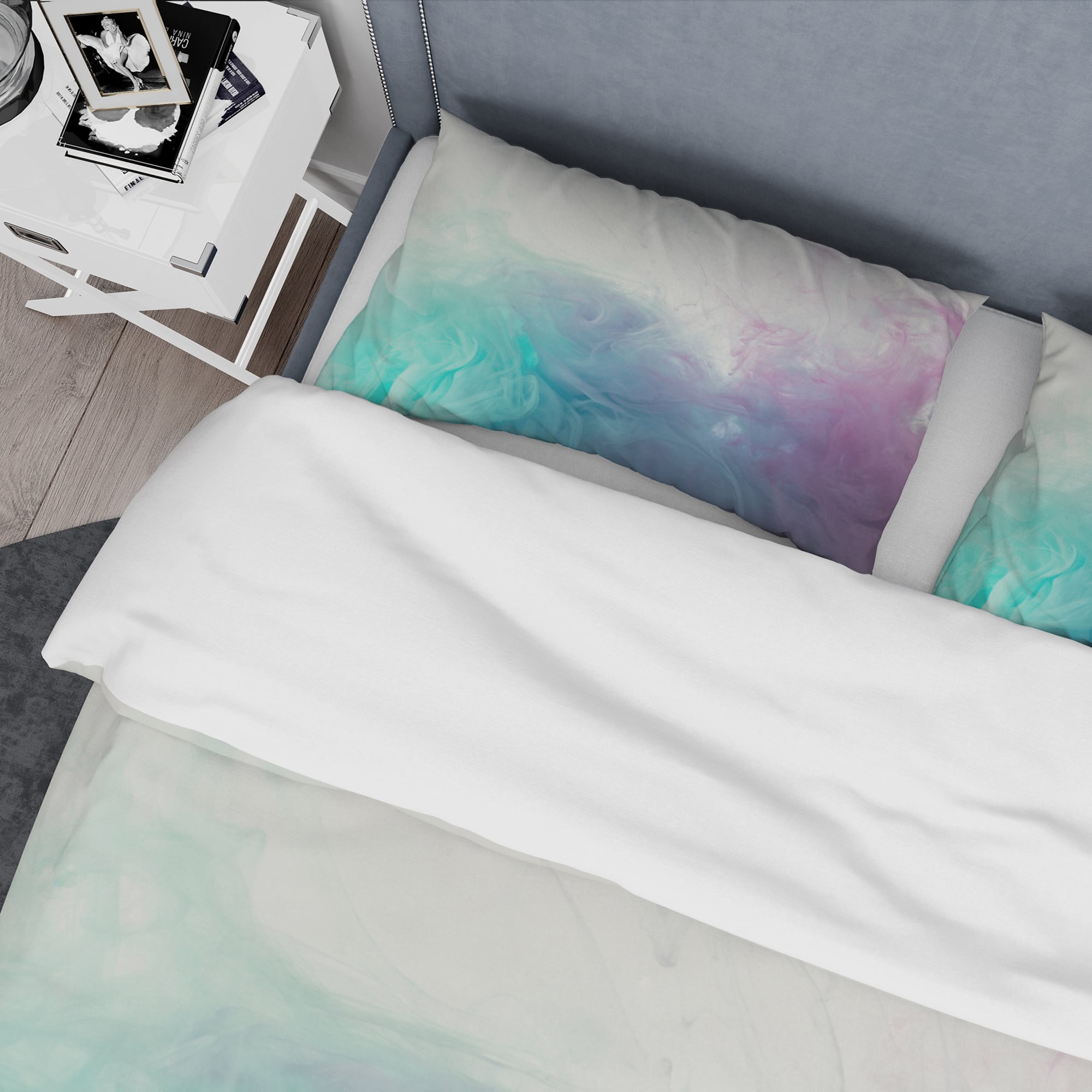 Designart 'Cyan, Blue and Pink water in Ink Composition' Mid-Century Modern Bedding Set - Duvet Cover & Shams