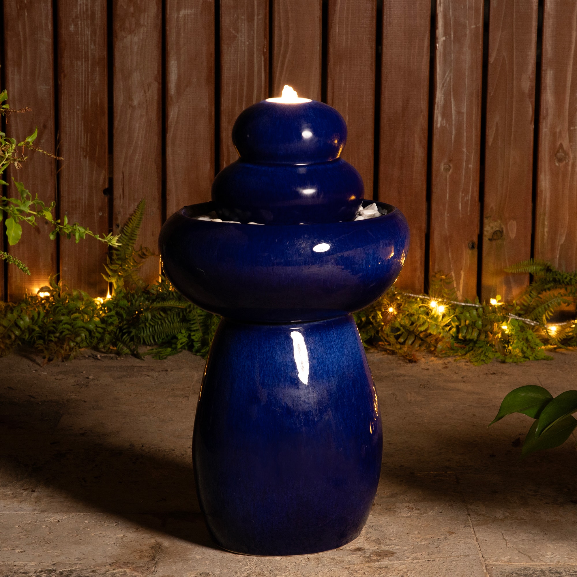 Glitzhome® 22" Zen-Style LED Cobalt Blue Pebble Outdoor Fountain