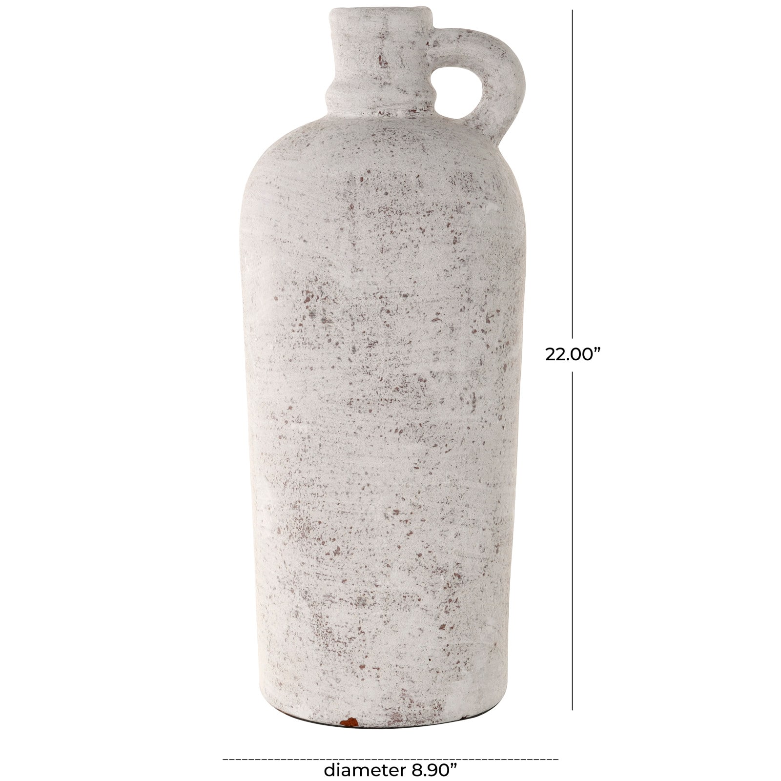 22" Cream Ceramic Antique Style Textured Vase with Curved Handle