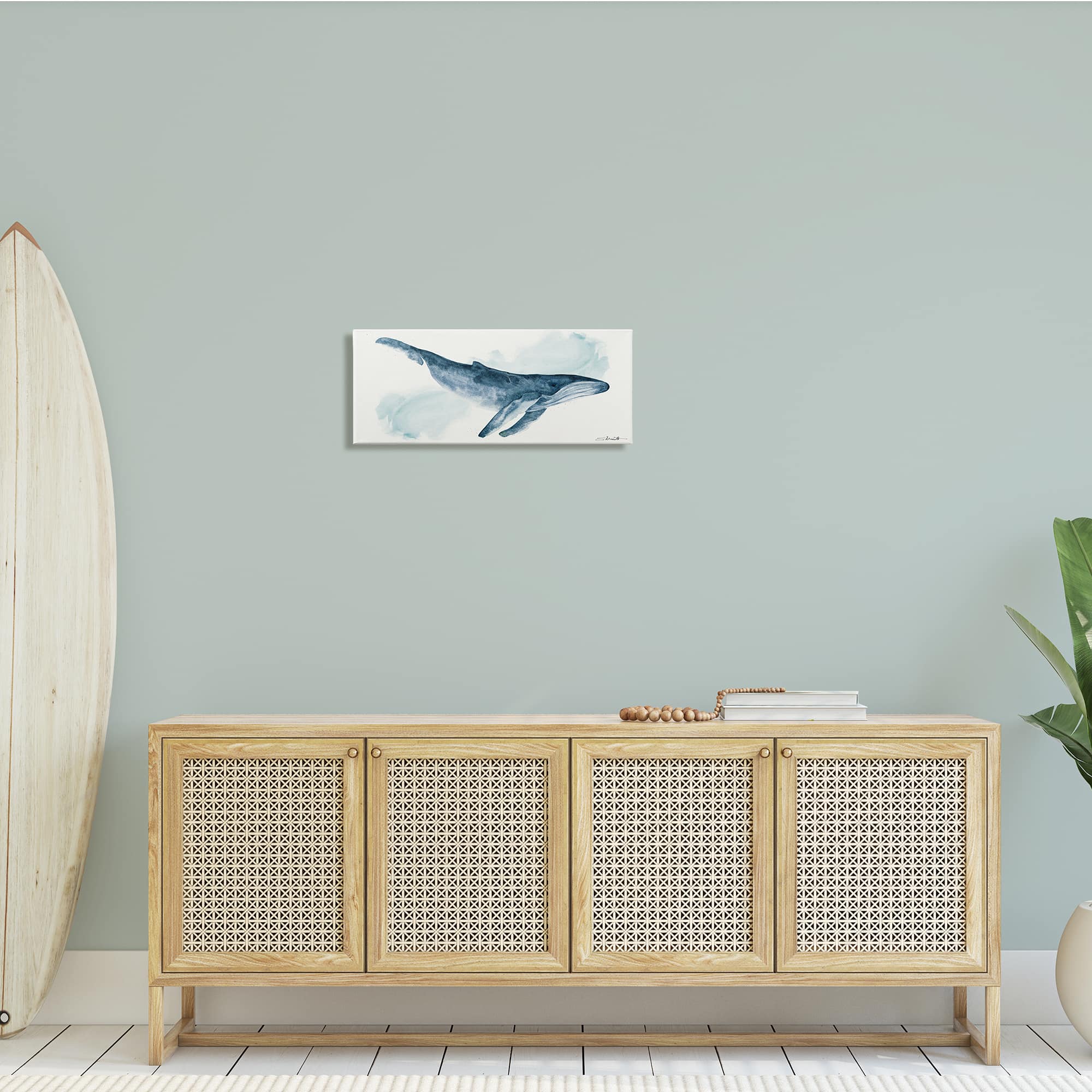 Stupell Industries Nautical Humpback Whale Marine Animal Blue Watercolor Painting Canvas Wall Art