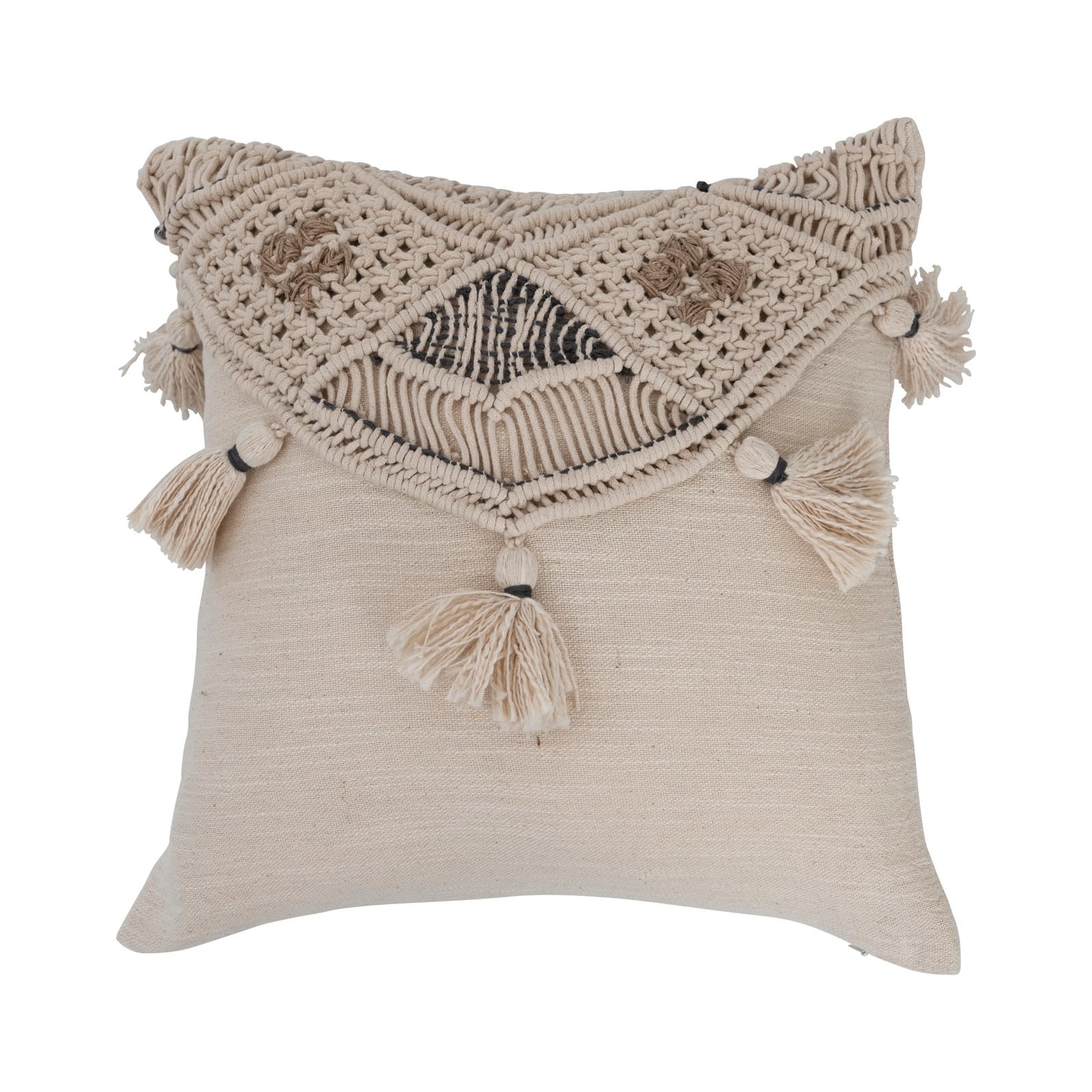 Hello Honey® Hand-Woven Cotton & Jute Macramé Pillow with Tassels
