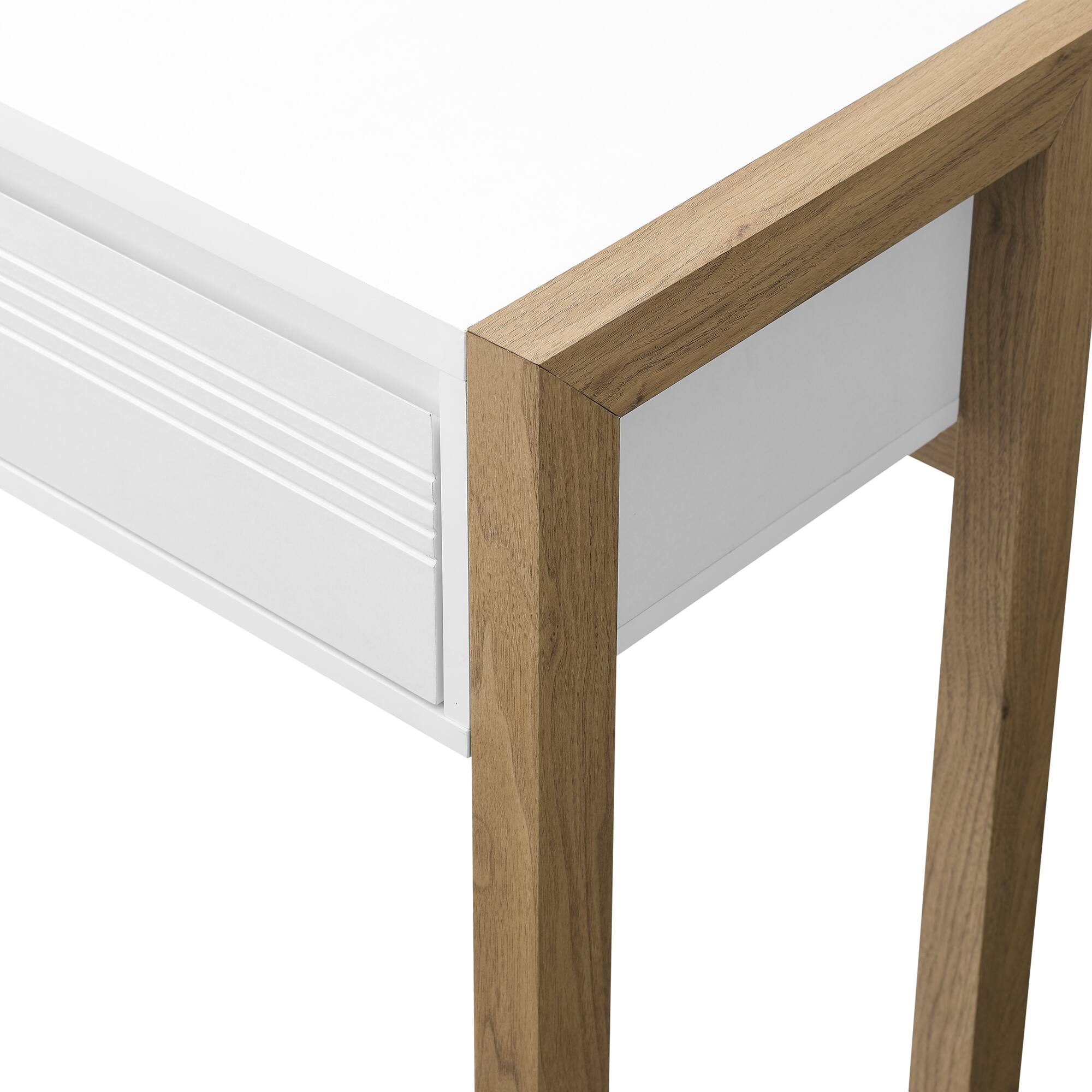 Walker Edison 46" English Oak/Solid White Fluted Drawer Writing Desk
