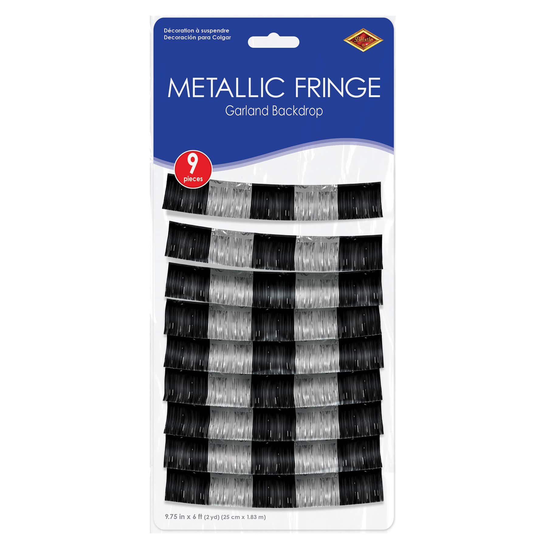 Beistle Black and Silver Metallic Fringe Garland Backdrop