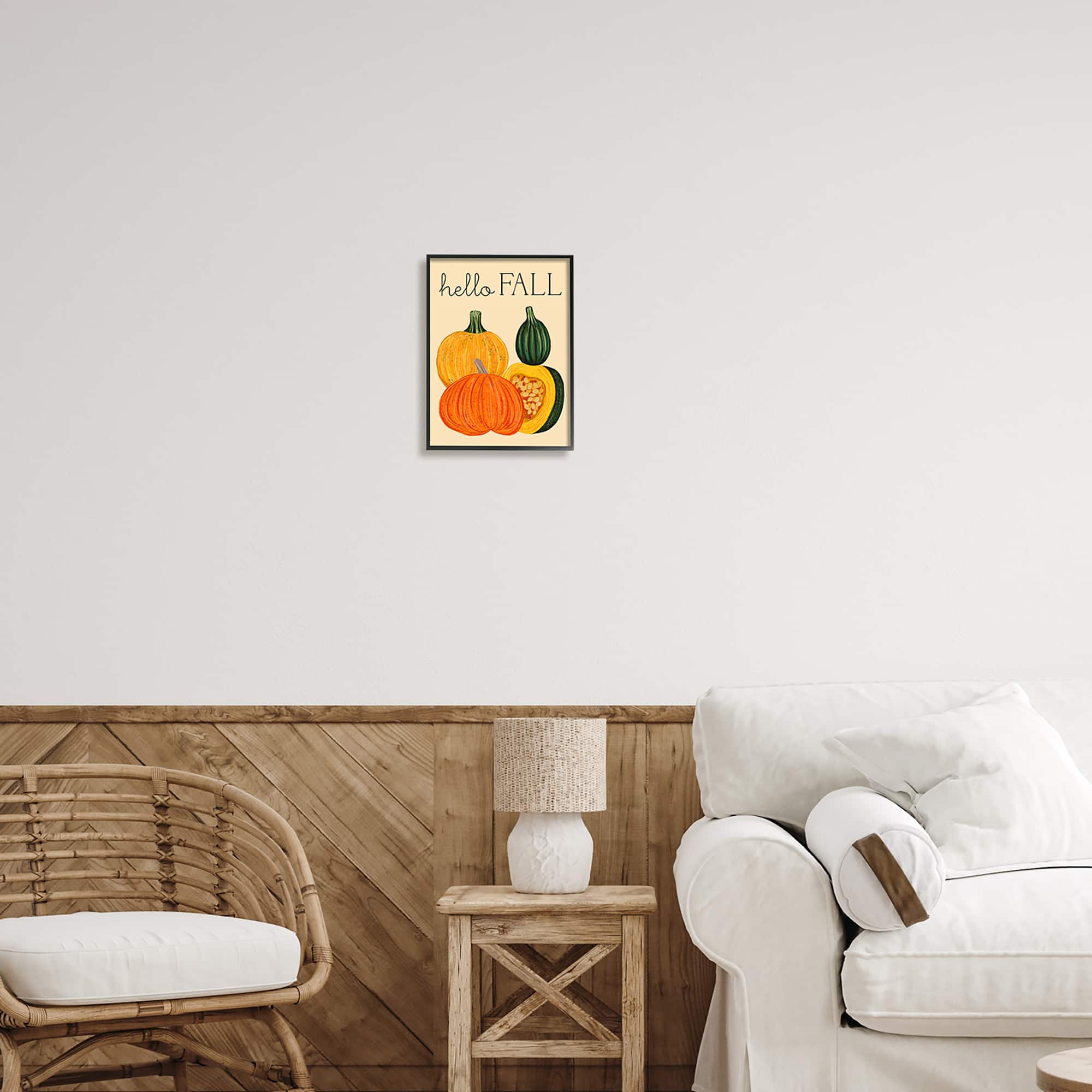 Stupell Industries Hello Fall Harvest Gourds Framed Giclee Art