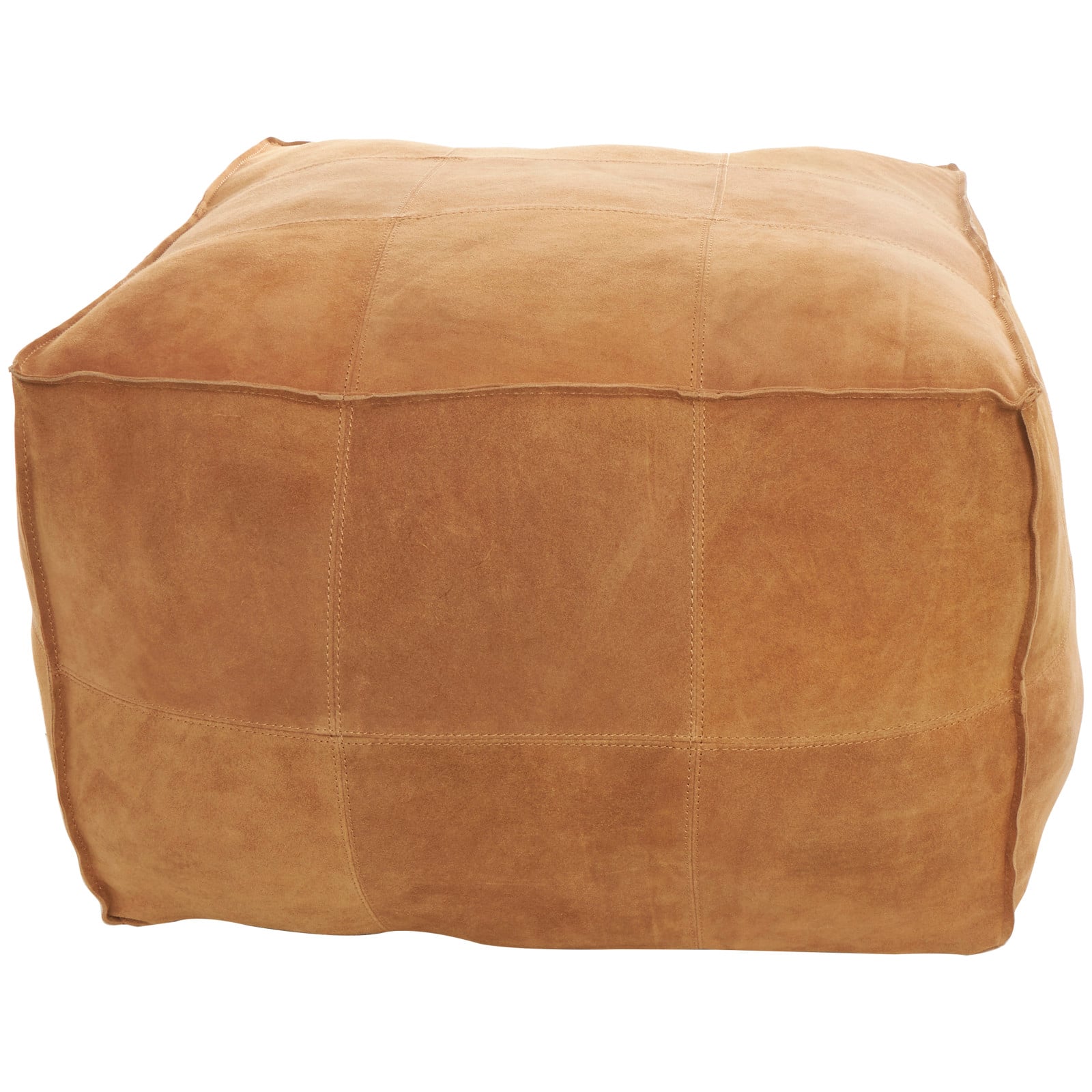 28" Leather Low Profile Square Pouf with Patchwork Design