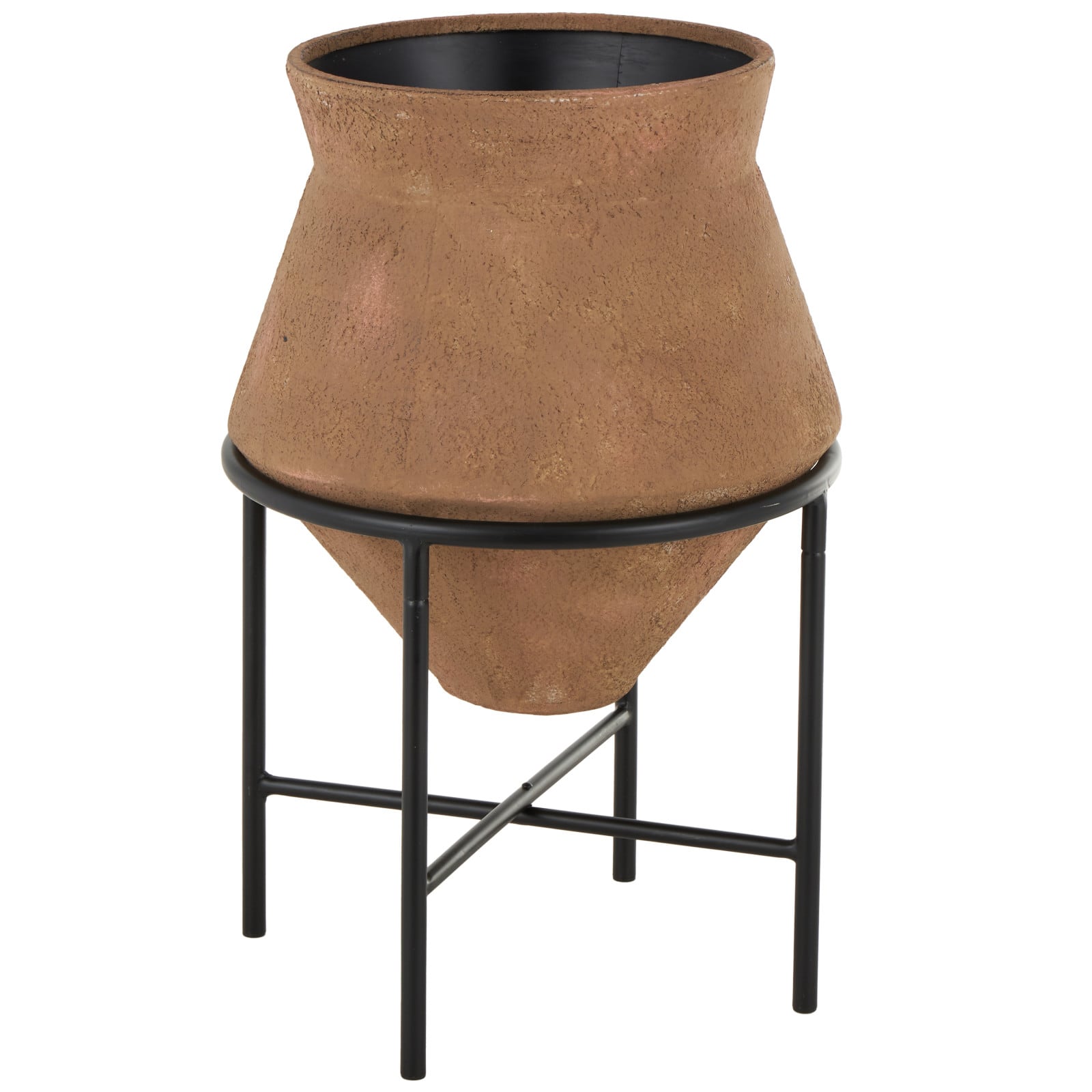 24.5" Brown Metal Wide Decorative Vase with Black Stand