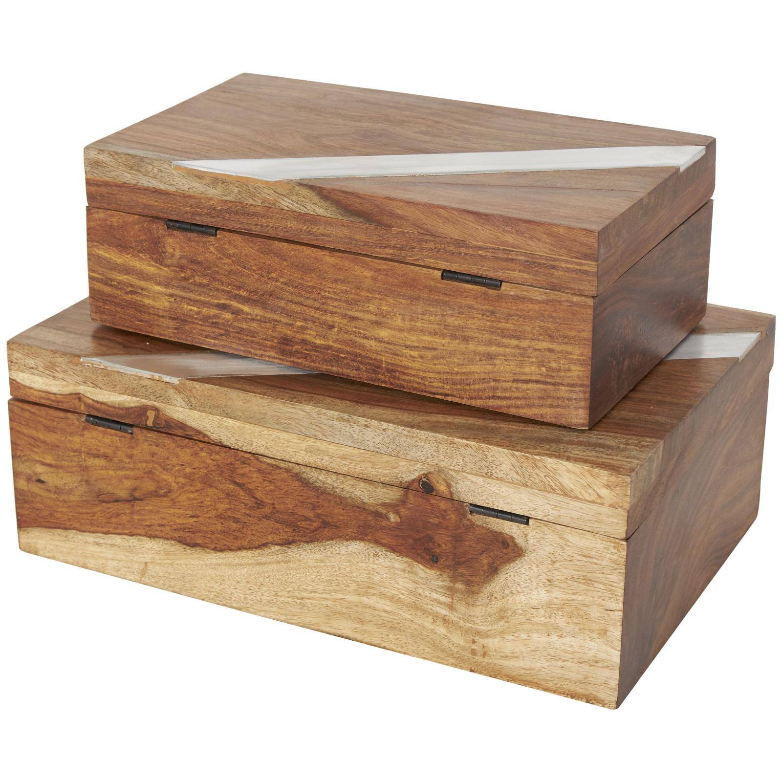Brown Box Set with Silver Diagonal Stripes