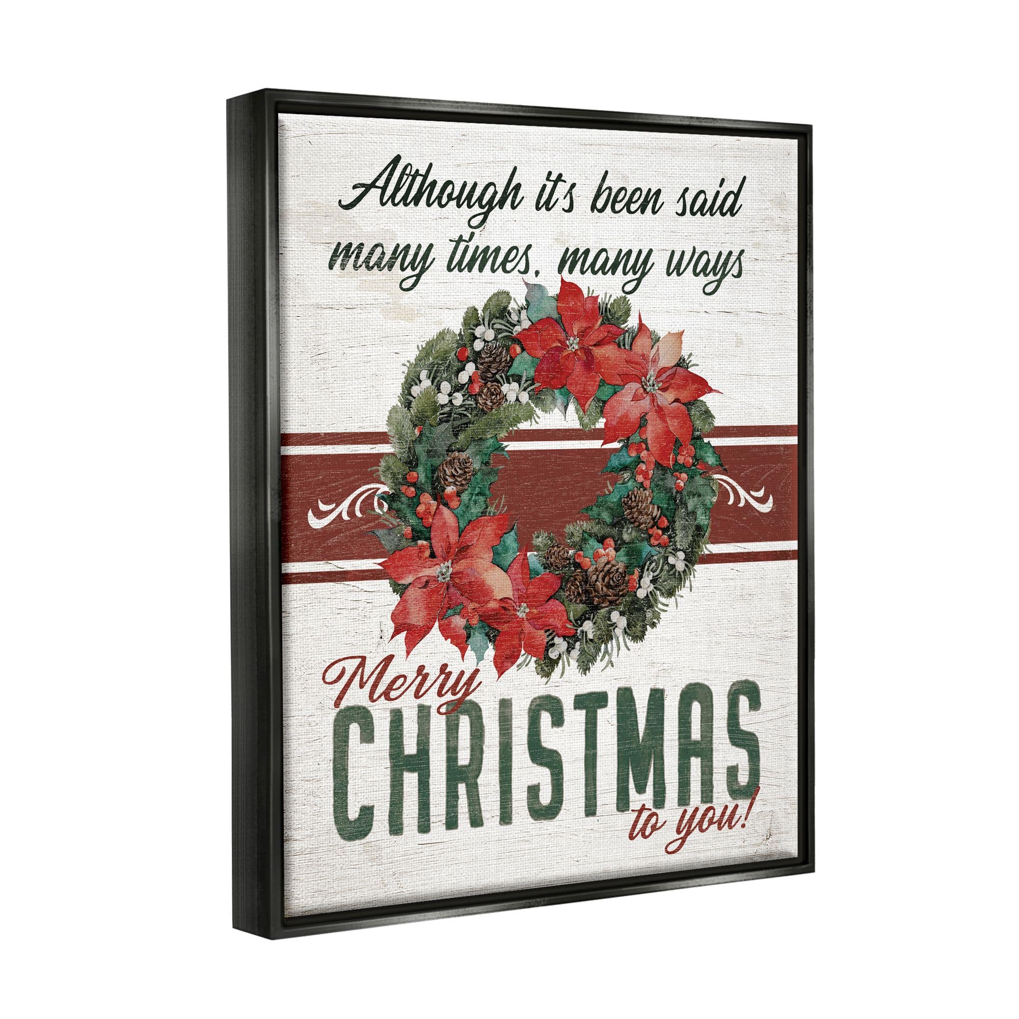 Stupell Industries Merry Christmas To You Vintage Poinsettia Framed Floater Canvas Wall Art
