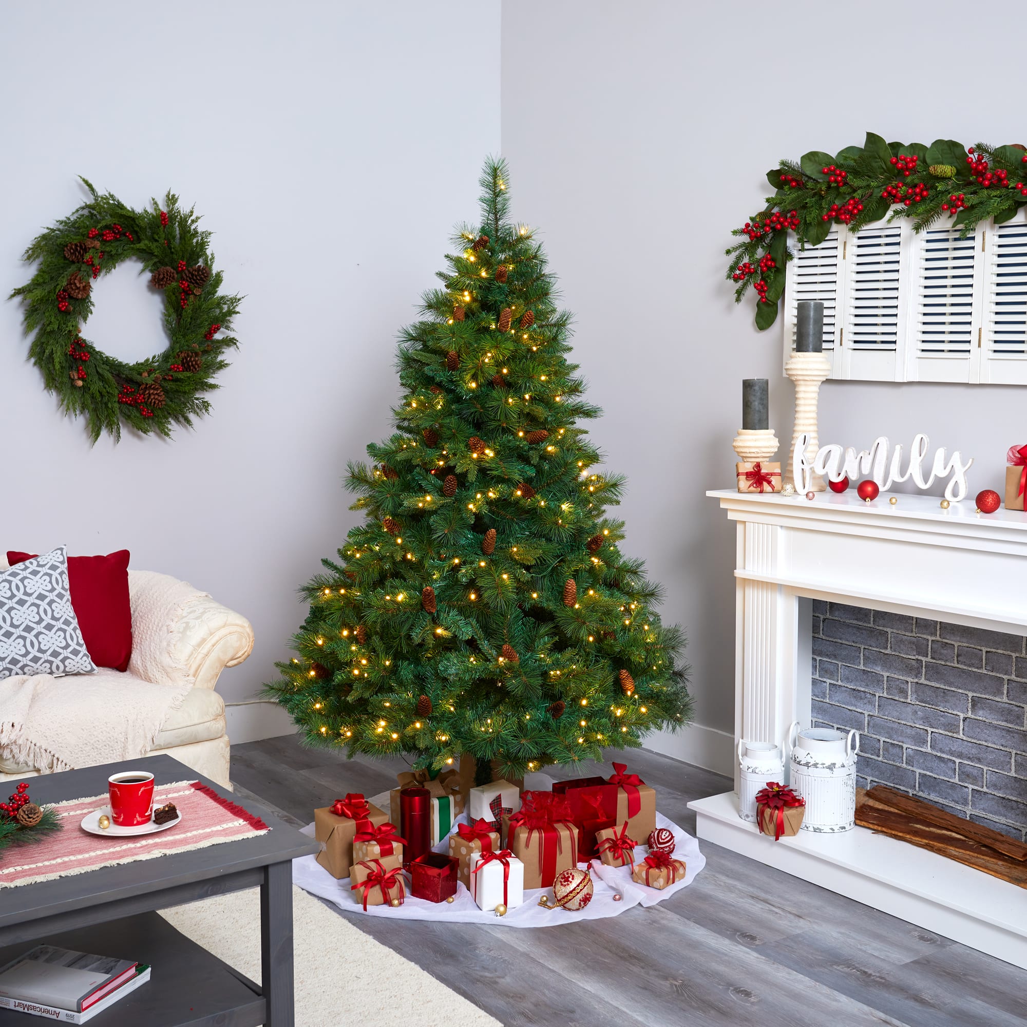6ft. Pre-Lit West Virginia Mixed Pine Artificial Christmas Tree, Clear LED Lights