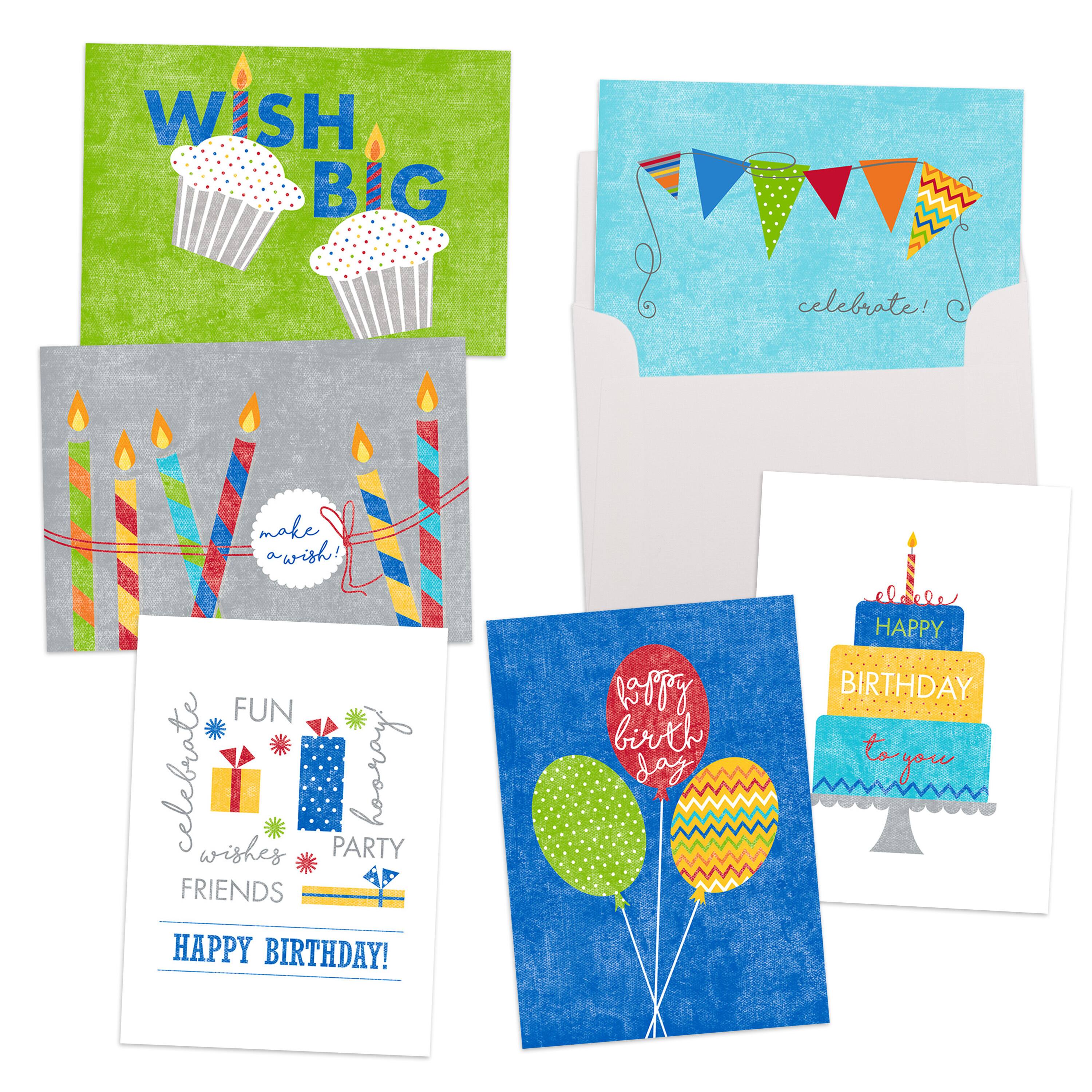 JAM Paper Wish Big Blank Assorted Birthday Card Set, 36ct.