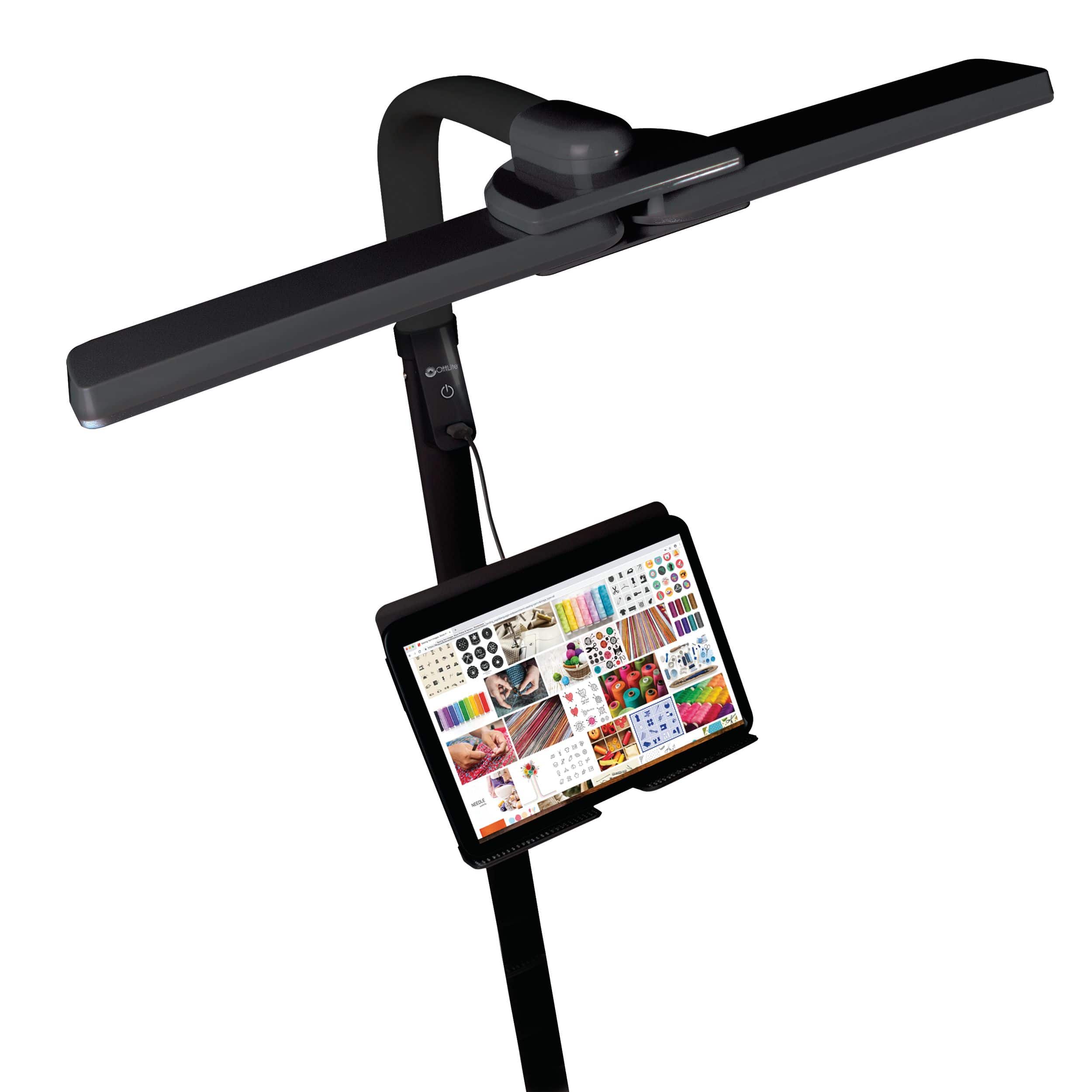 OttLite Black Dual Shade LED Floor Lamp with USB Charging Station
