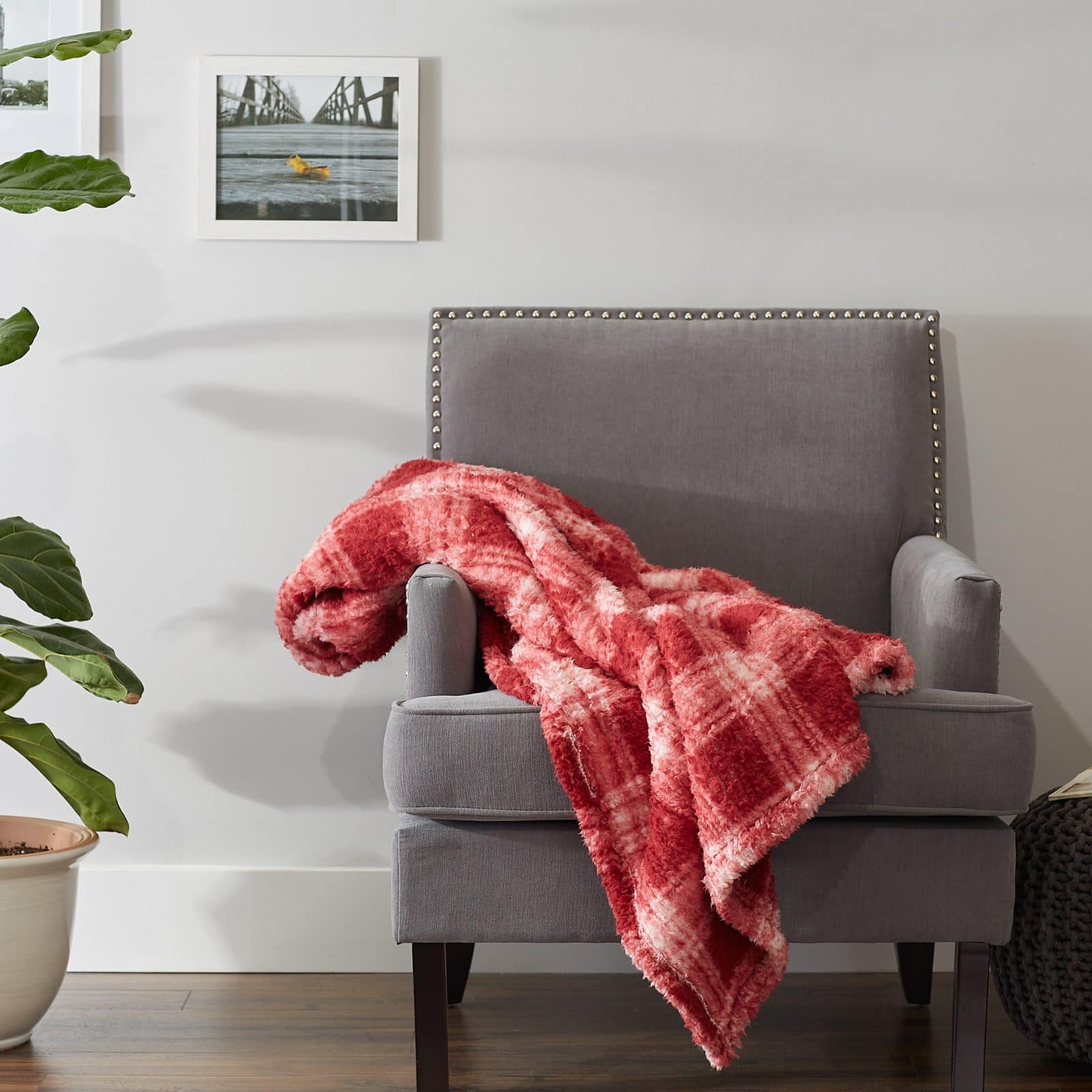DII® Barn Red Farmhouse Plush Plaid Throw