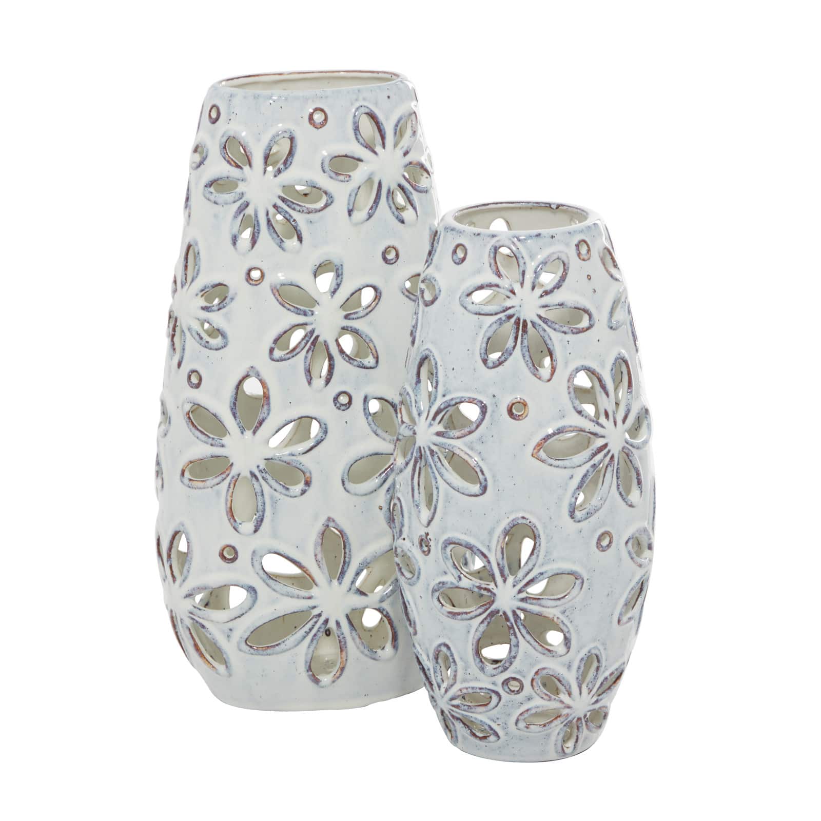 Set of 2 White Ceramic Farmhouse Vase 14", 11"