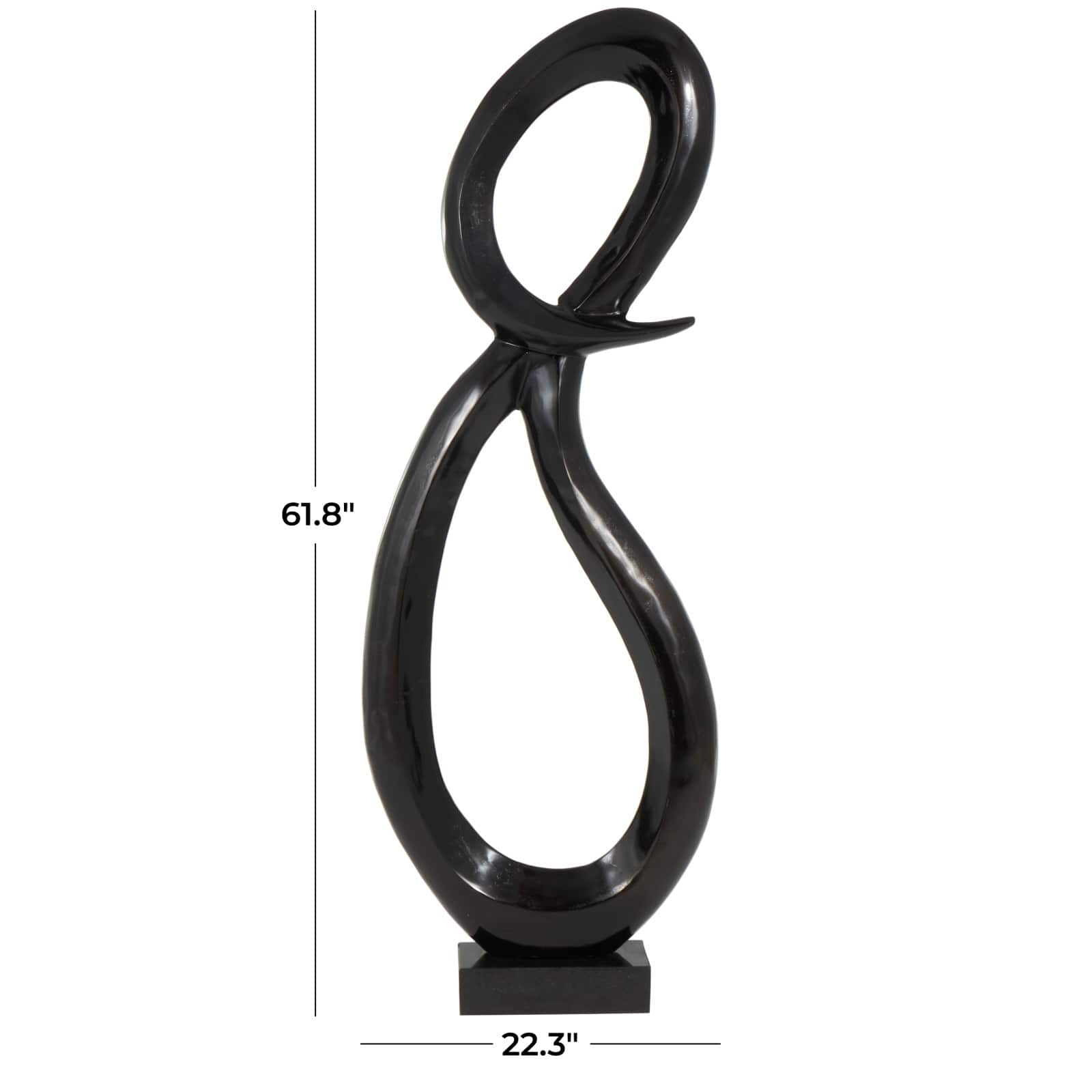 22.25" Black Aluminum Abstract Looped Floor Sculpture with Marble Base