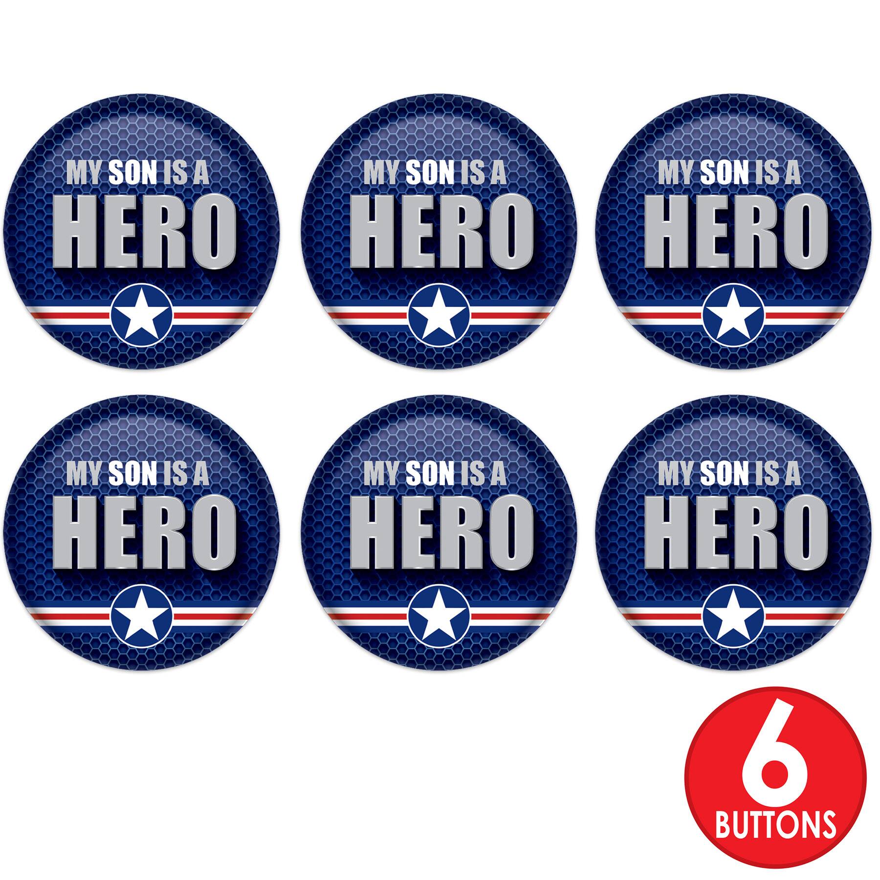 Beistle 2" Blue & Silver My Son Is A Hero Buttons, 6ct.