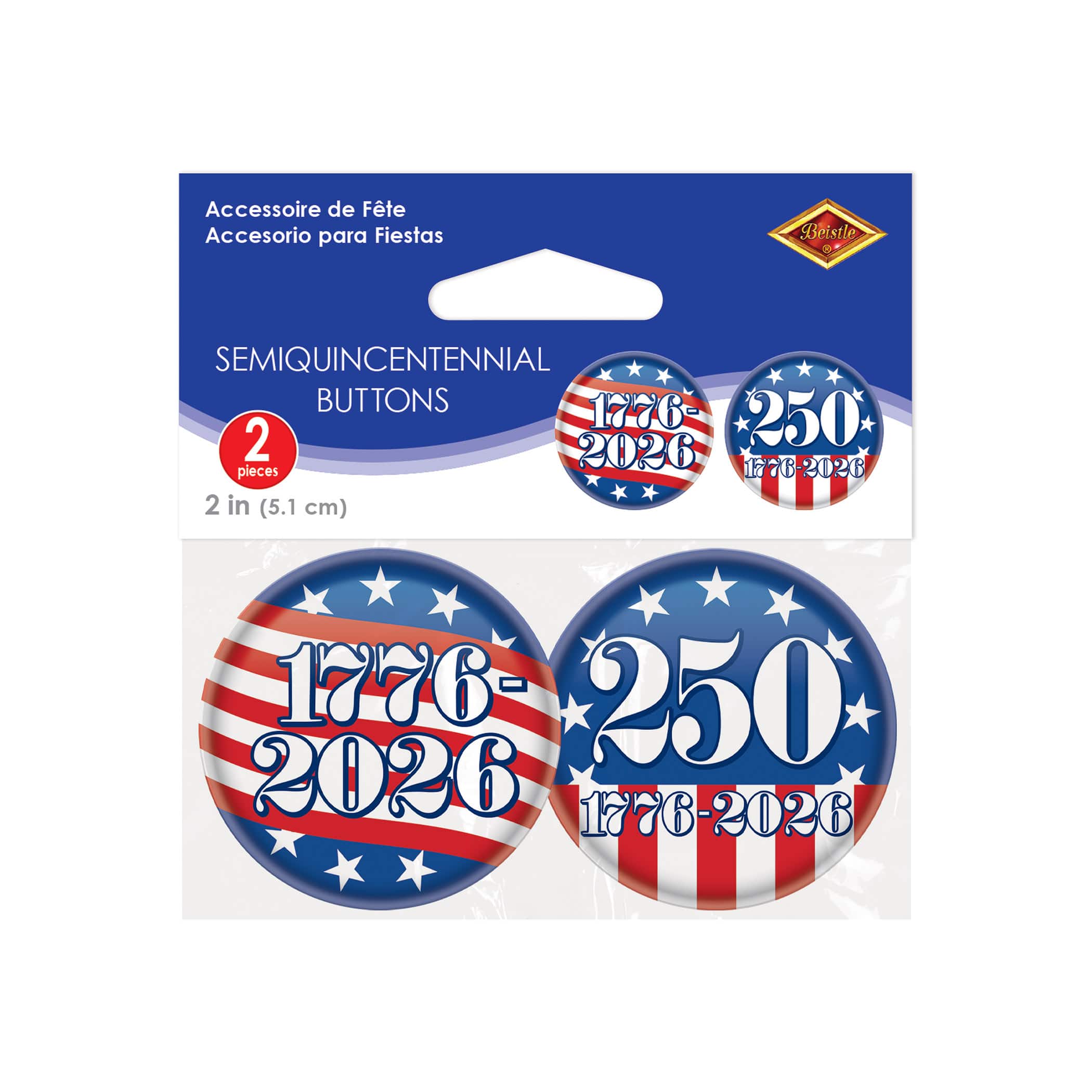 Beistle 2" Red, White & Blue Semiquincentennial Buttons, 6ct.