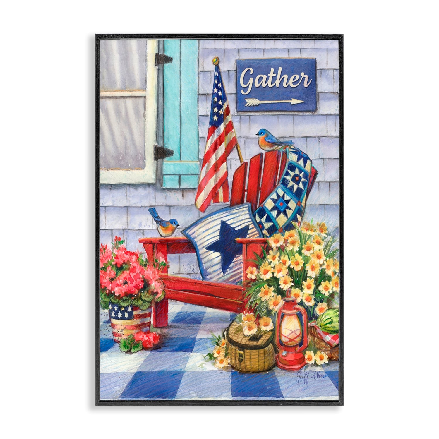 Stupell Industries Patriotic Porch View Framed Giclee Art