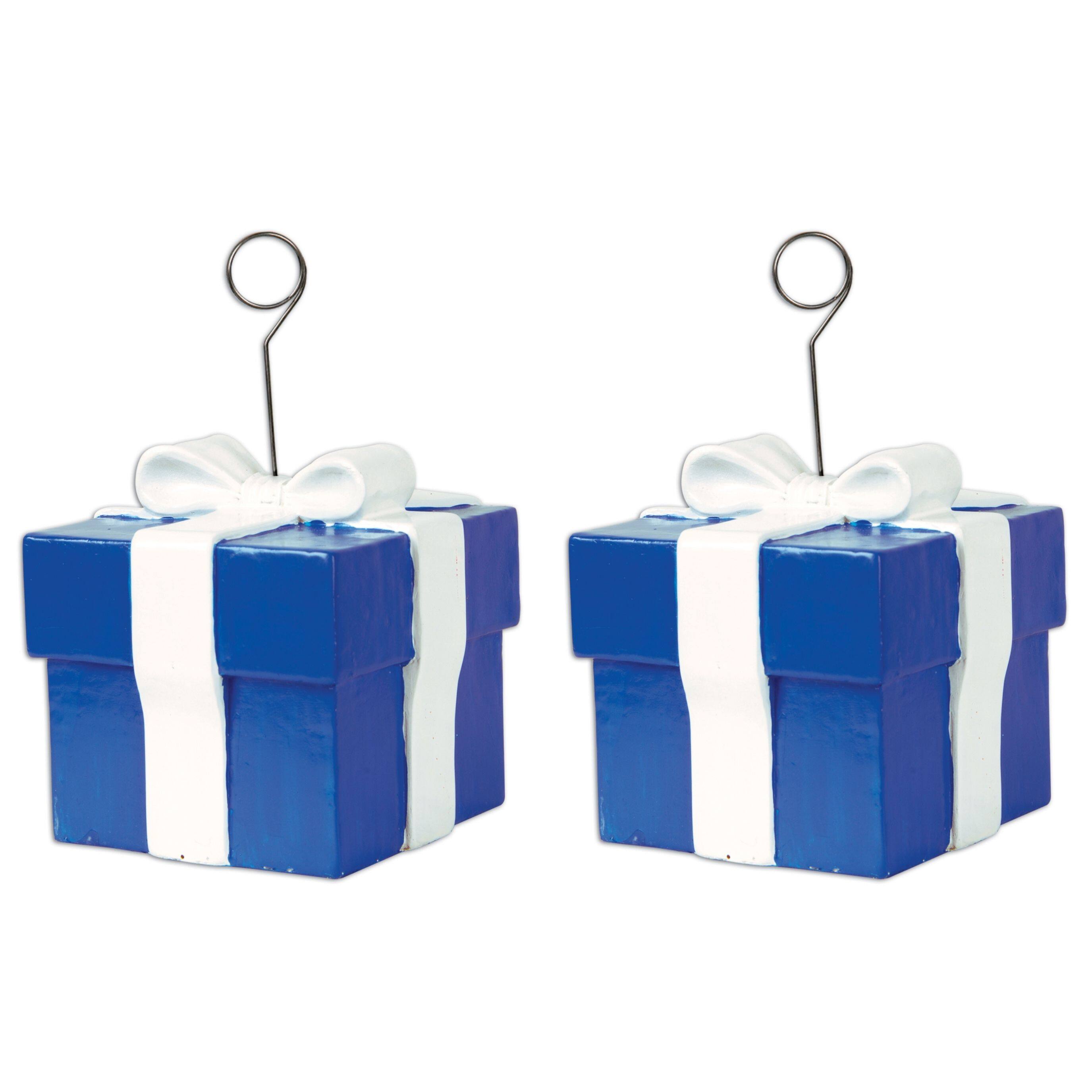Beistle 6oz. Blue Gift Box Photo & Balloon Holders, 2ct.