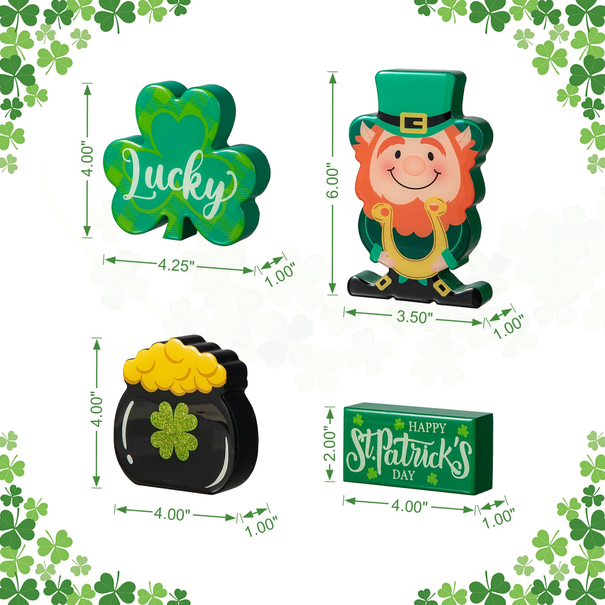 Glitzhome® St. Patrick's Shamrock, Pot of Gold & Leprechaun Table Décor Set