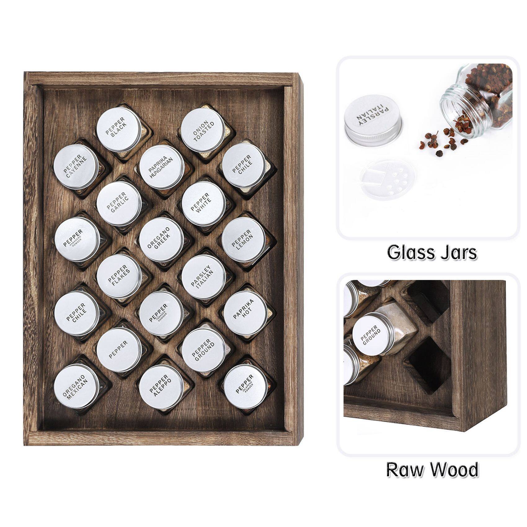 Freestanding Countertop Spice Shelf Holder with 20 Glass Jars