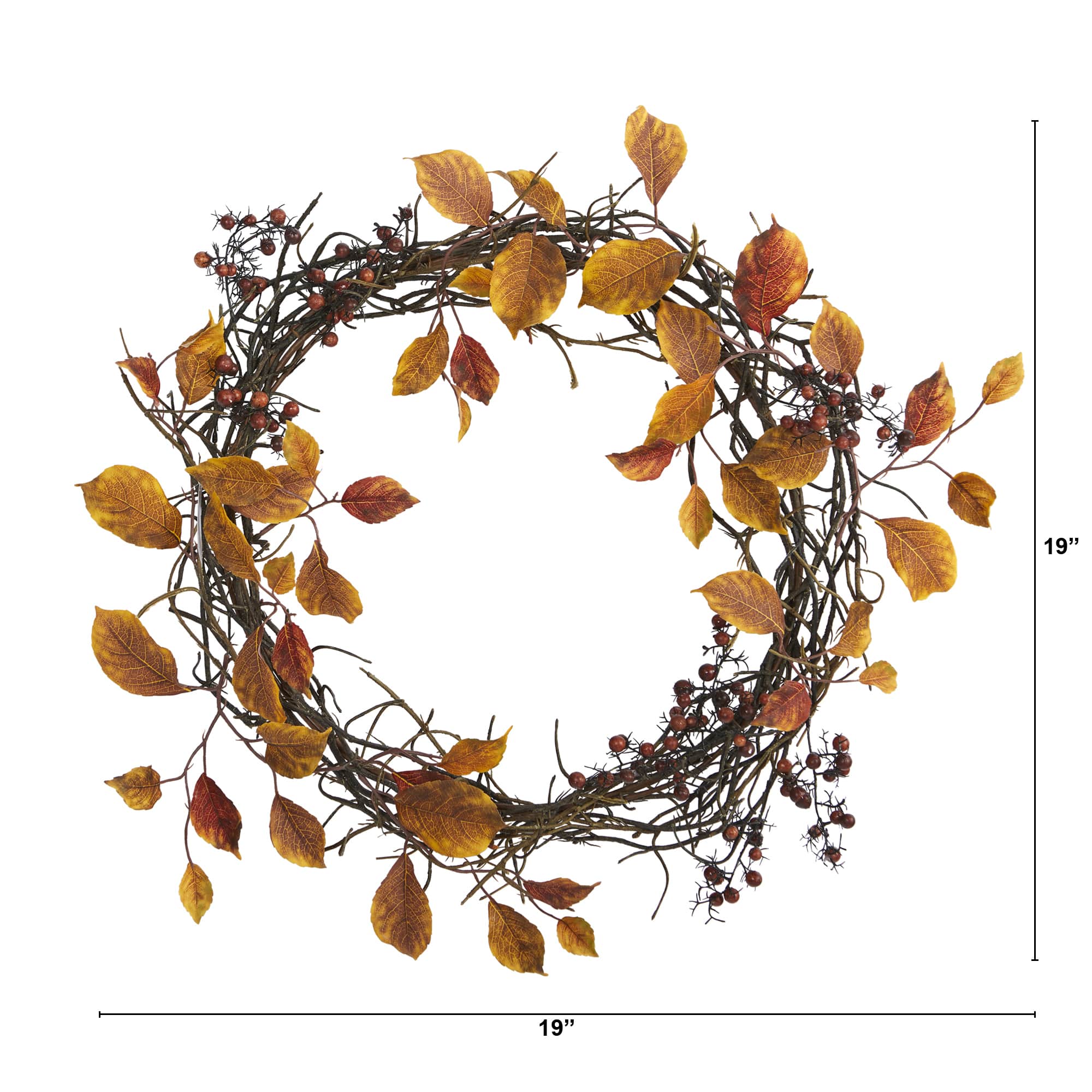 19" Harvest Leaf, Berries & Twig Wreath