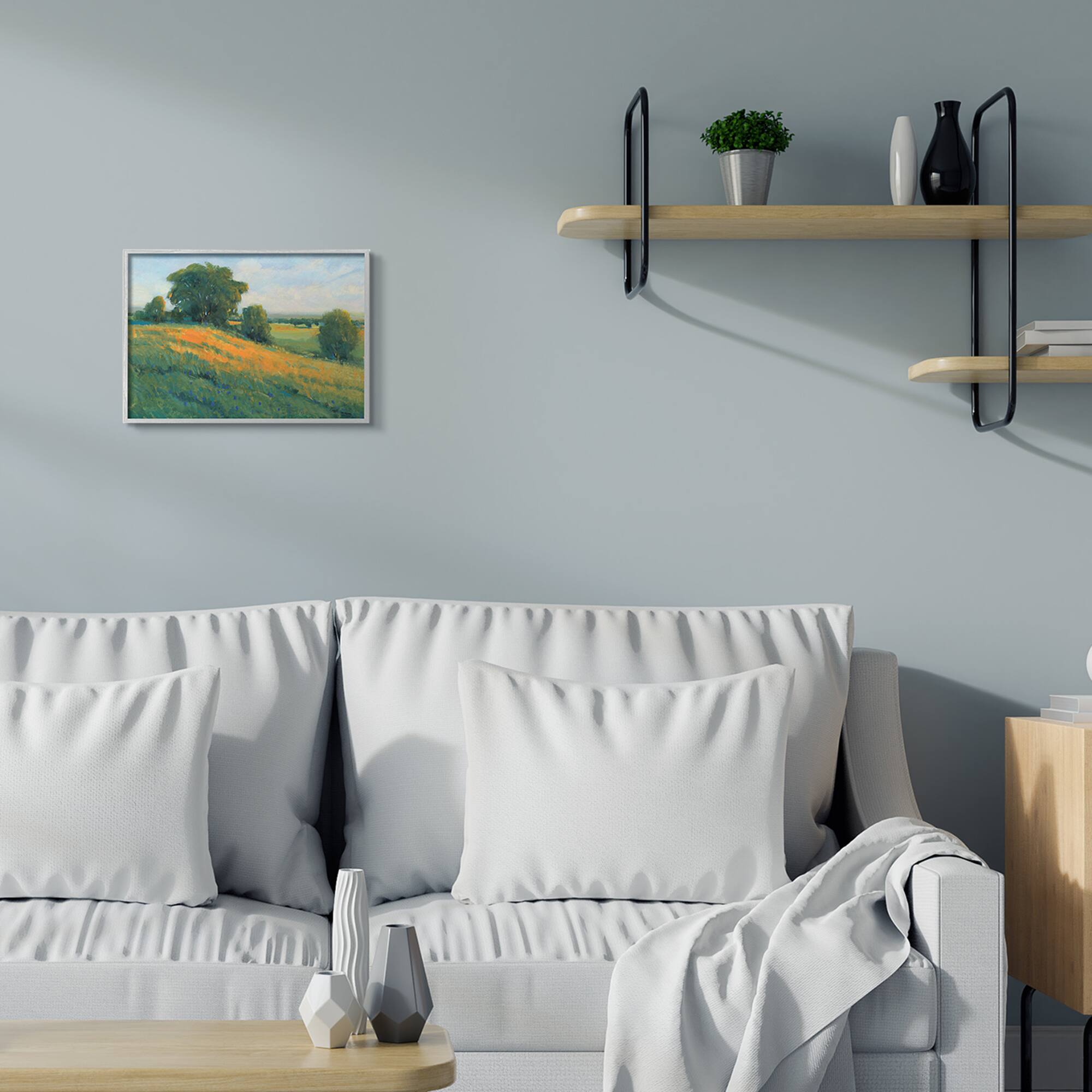 Stupell Industries Green Rolling Hills Gray Framed Wall Art