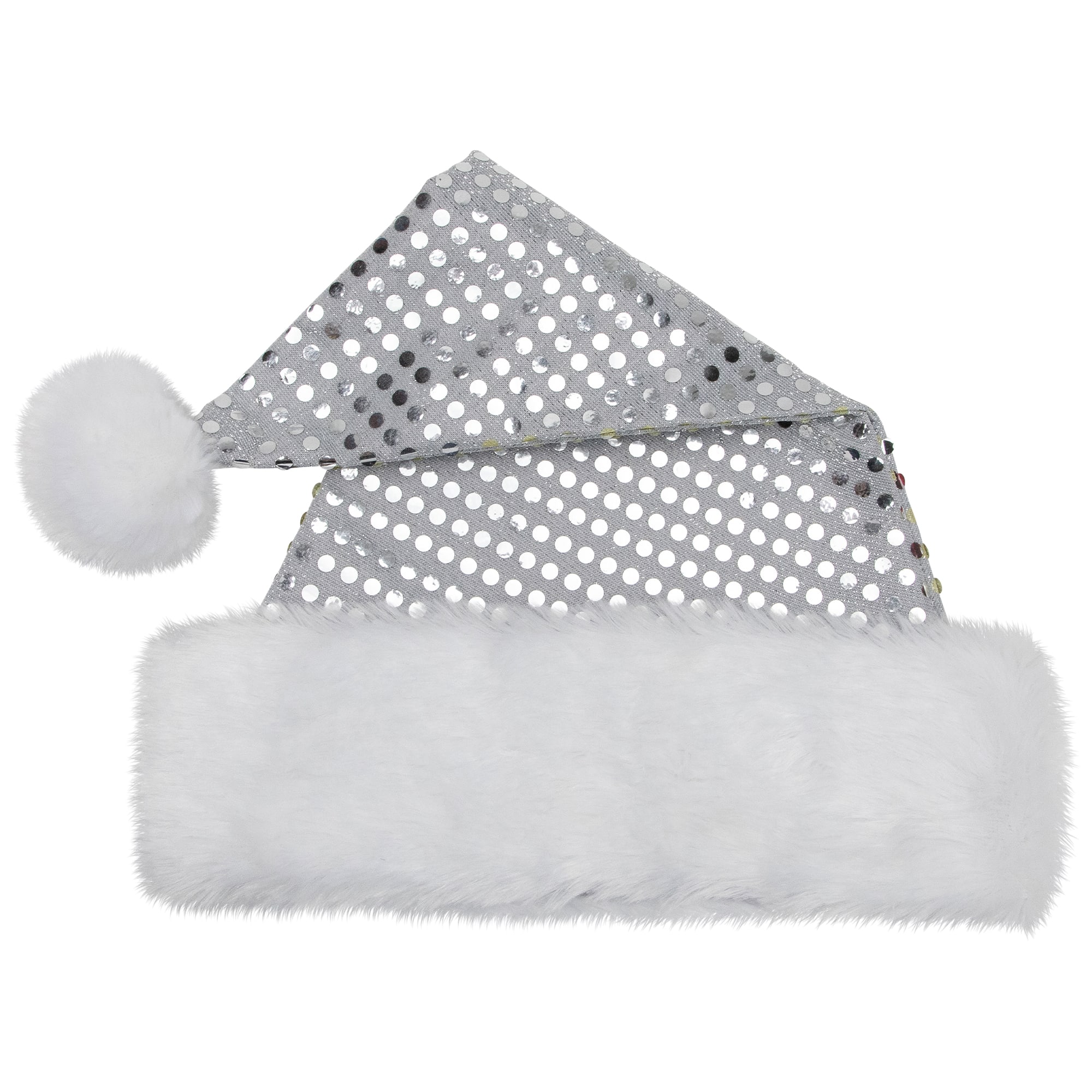 Silver & White Unisex Adult Sequined Christmas Santa Hat with Cuff