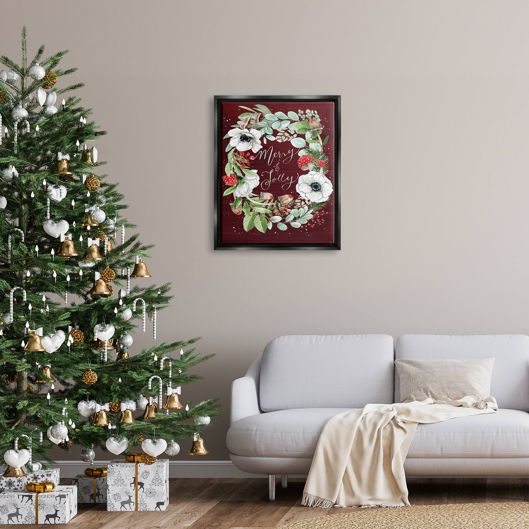 Stupell Industries Merry & Jolly Seasonal Mushroom Wreath Framed Floater Canvas Wall Art