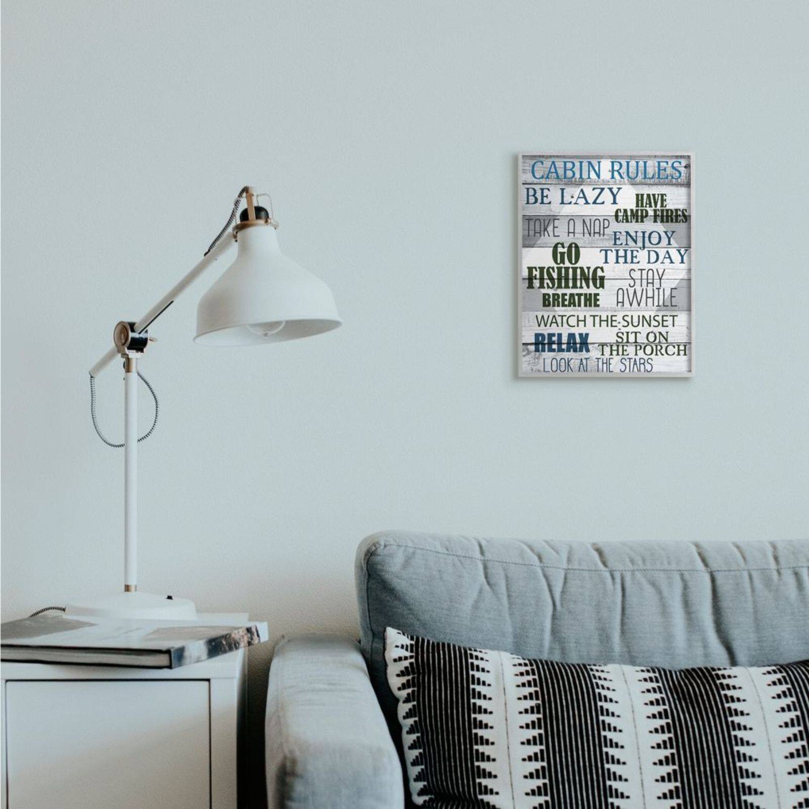 Stupell Industries Green, Black & Blue Cabin Rules Phrases Gray Framed Wall Art