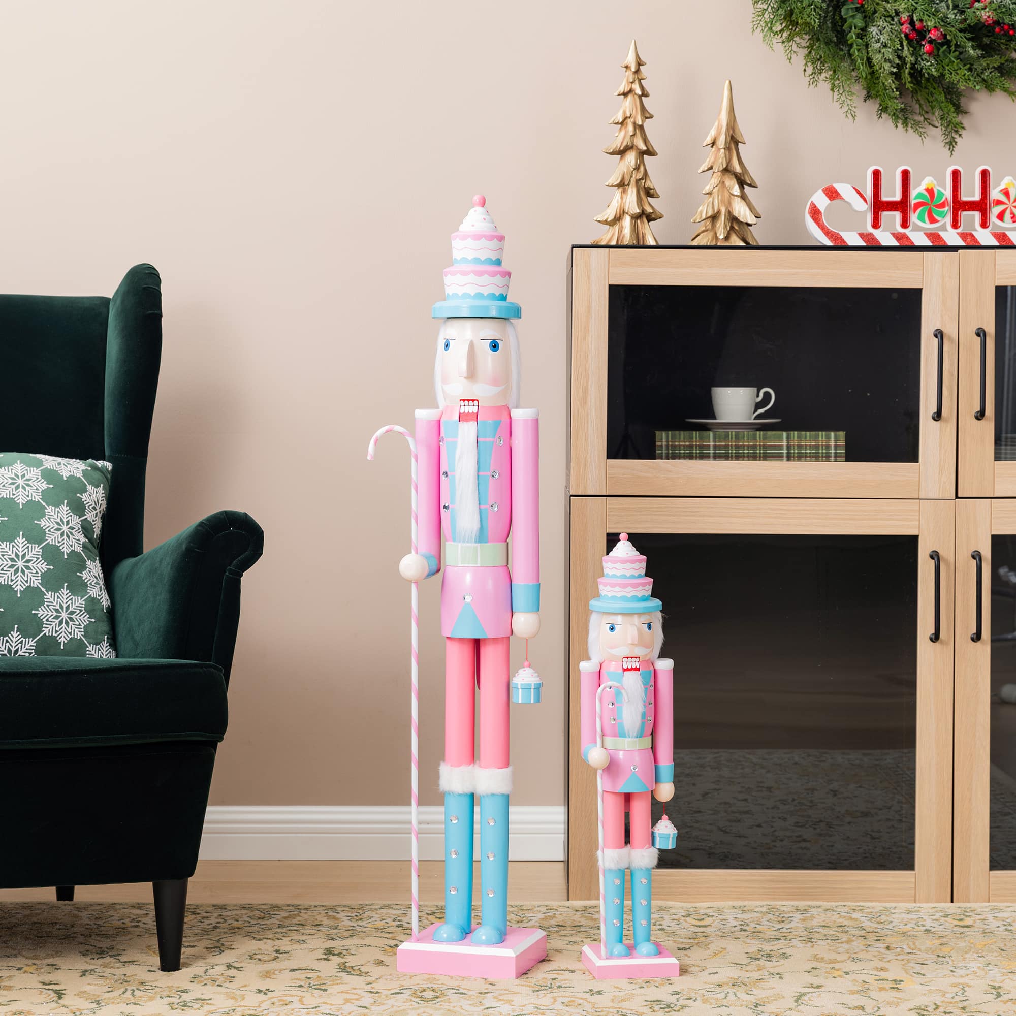 Glitzhome® 42" Wooden Christmas Pink Cupcake Nutcracker