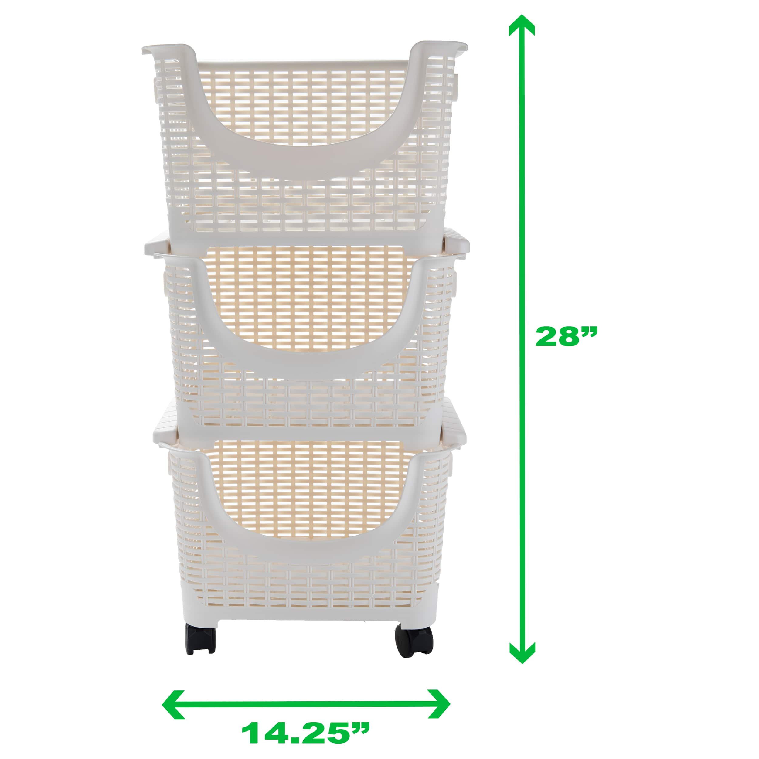 Mind Reader 3-Tier Ivory Rolling Plastic Storage Containers