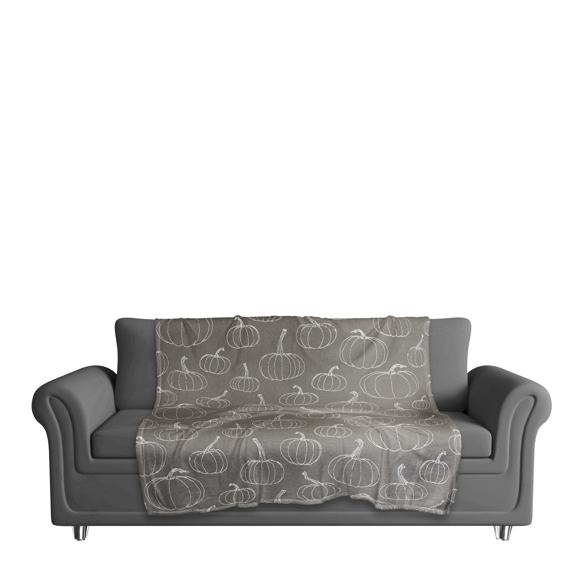 Gray Pumpkin Patterned Coral Fleece Blanket