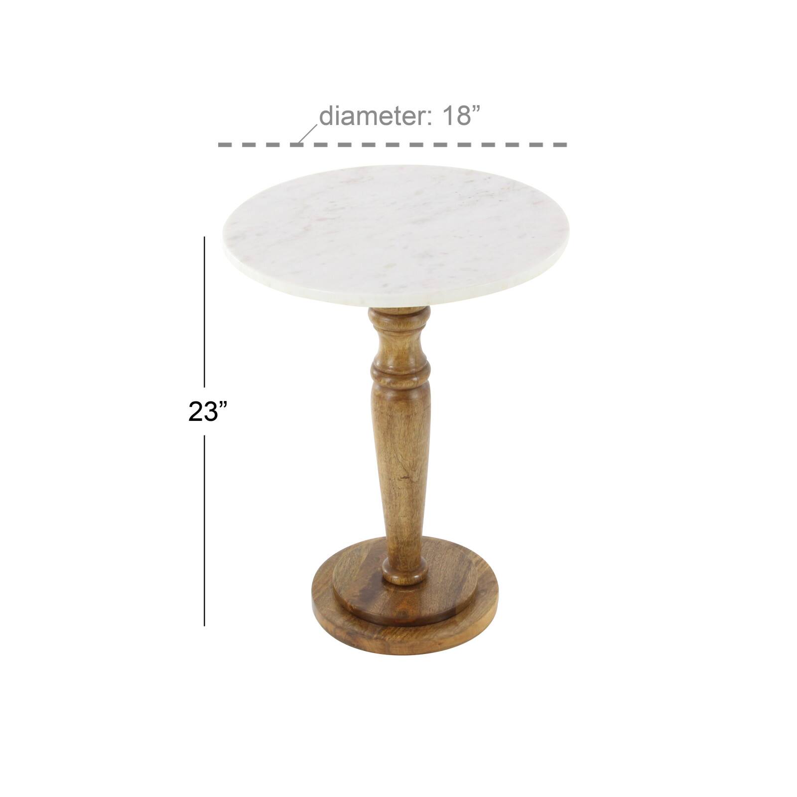 18" White Mango Wood & Marble Farmhouse Accent Table