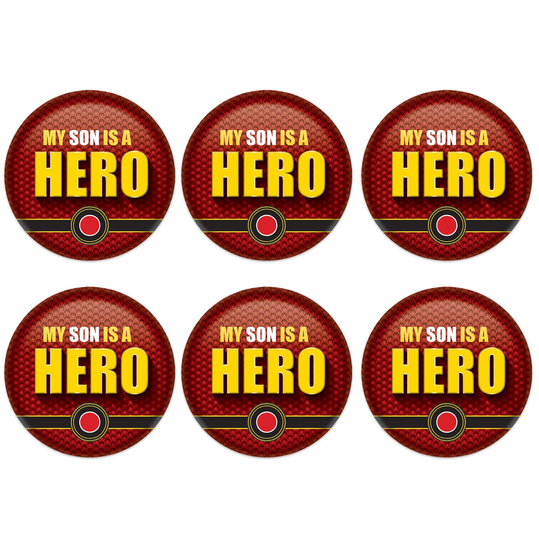 Beistle 2" Red & Yellow My Son Is A Hero Buttons, 6ct.