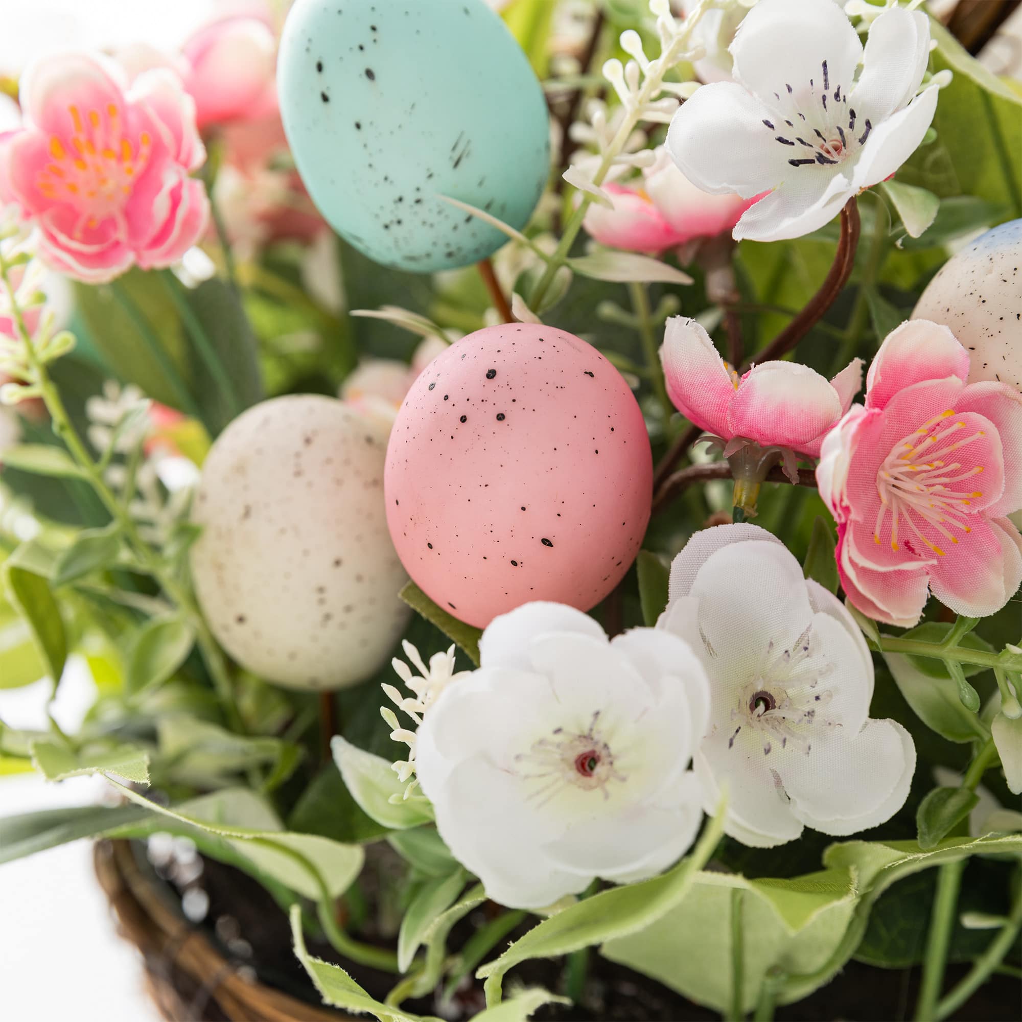 Glitzhome® 18" Easter Egg & Flower Bunny-Shaped Basket Centerpiece