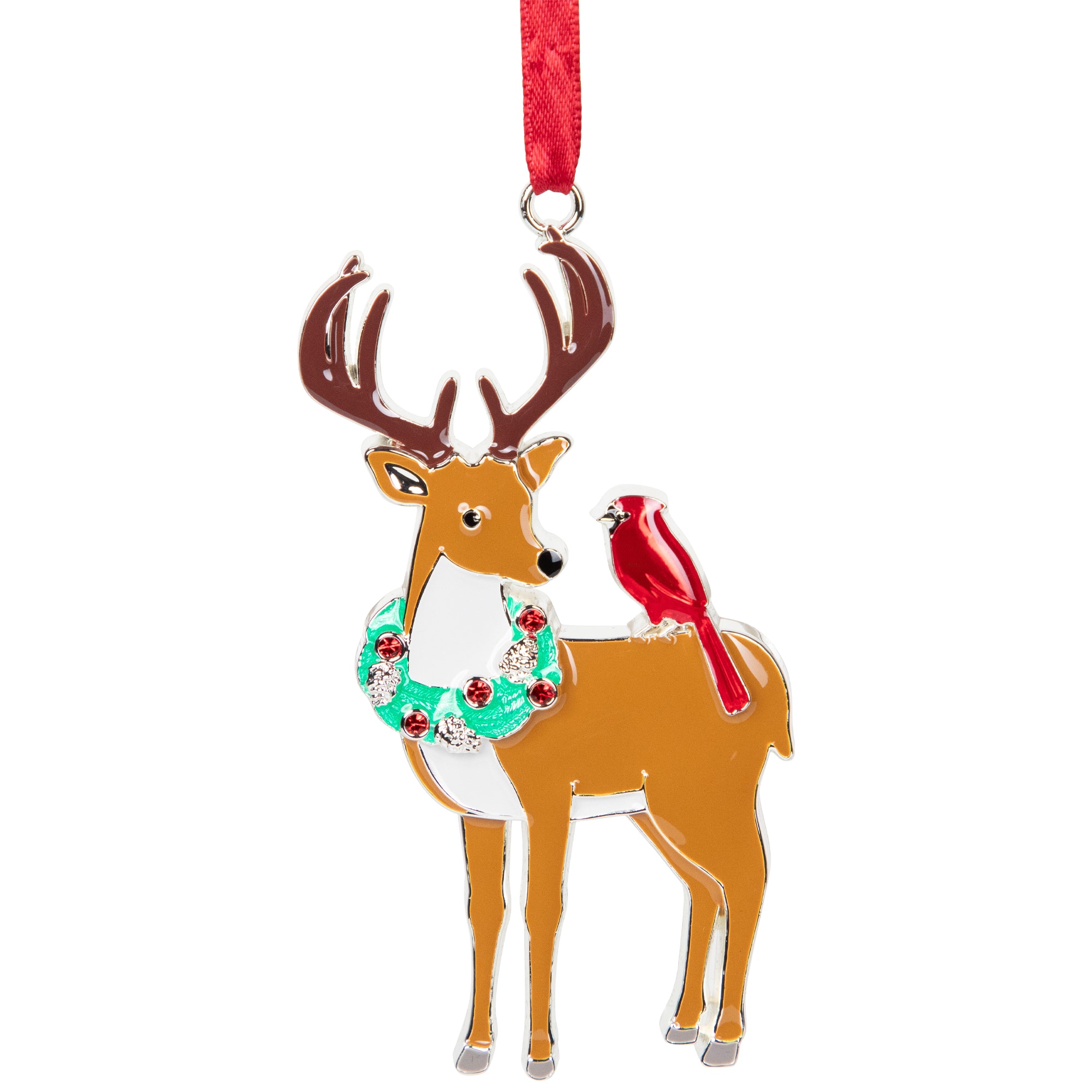 Reindeer with Cardinal and Wreath Christmas Ornament - 4"