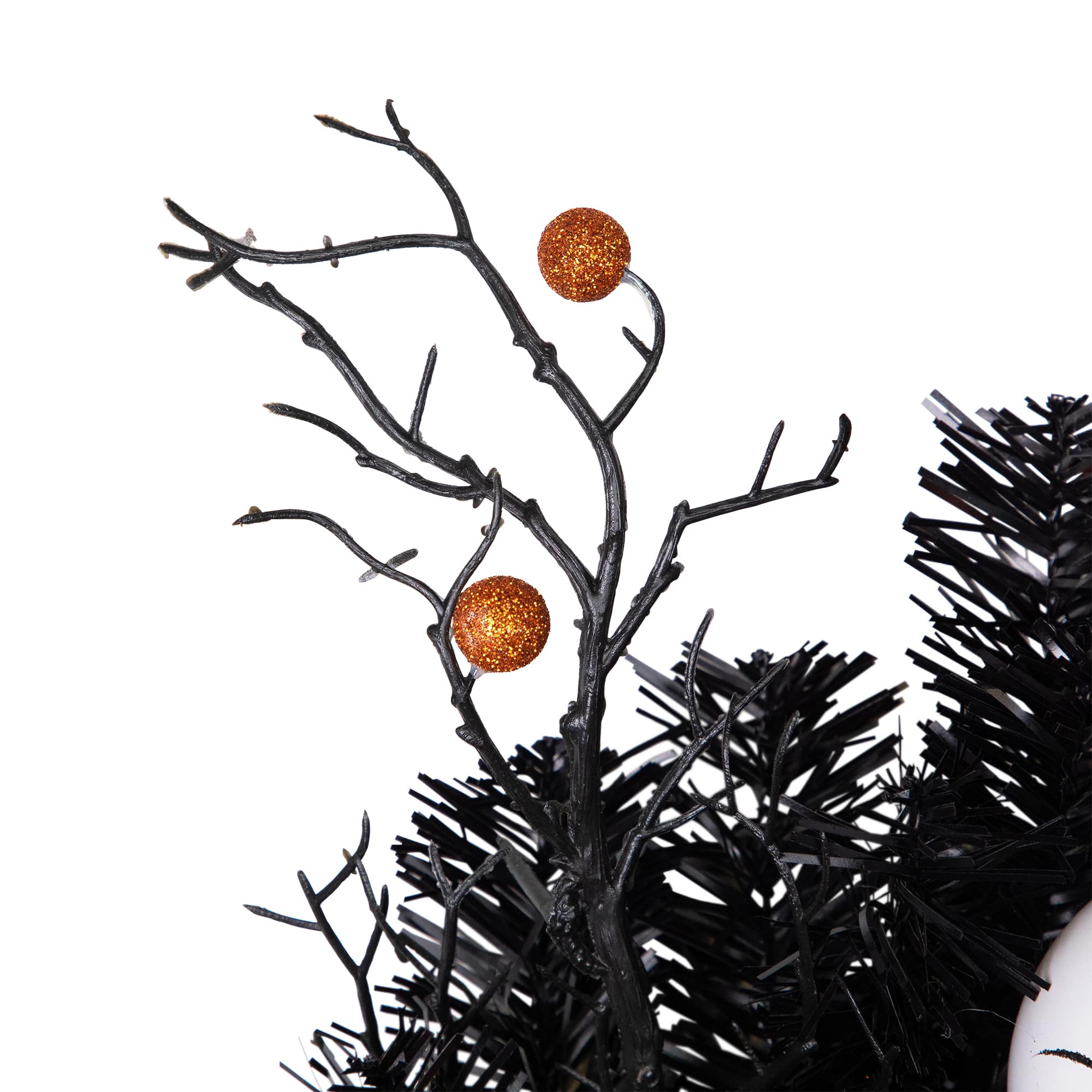 24'' Unlit Orange Ornaments and Ghost Halloween Pine Wreath