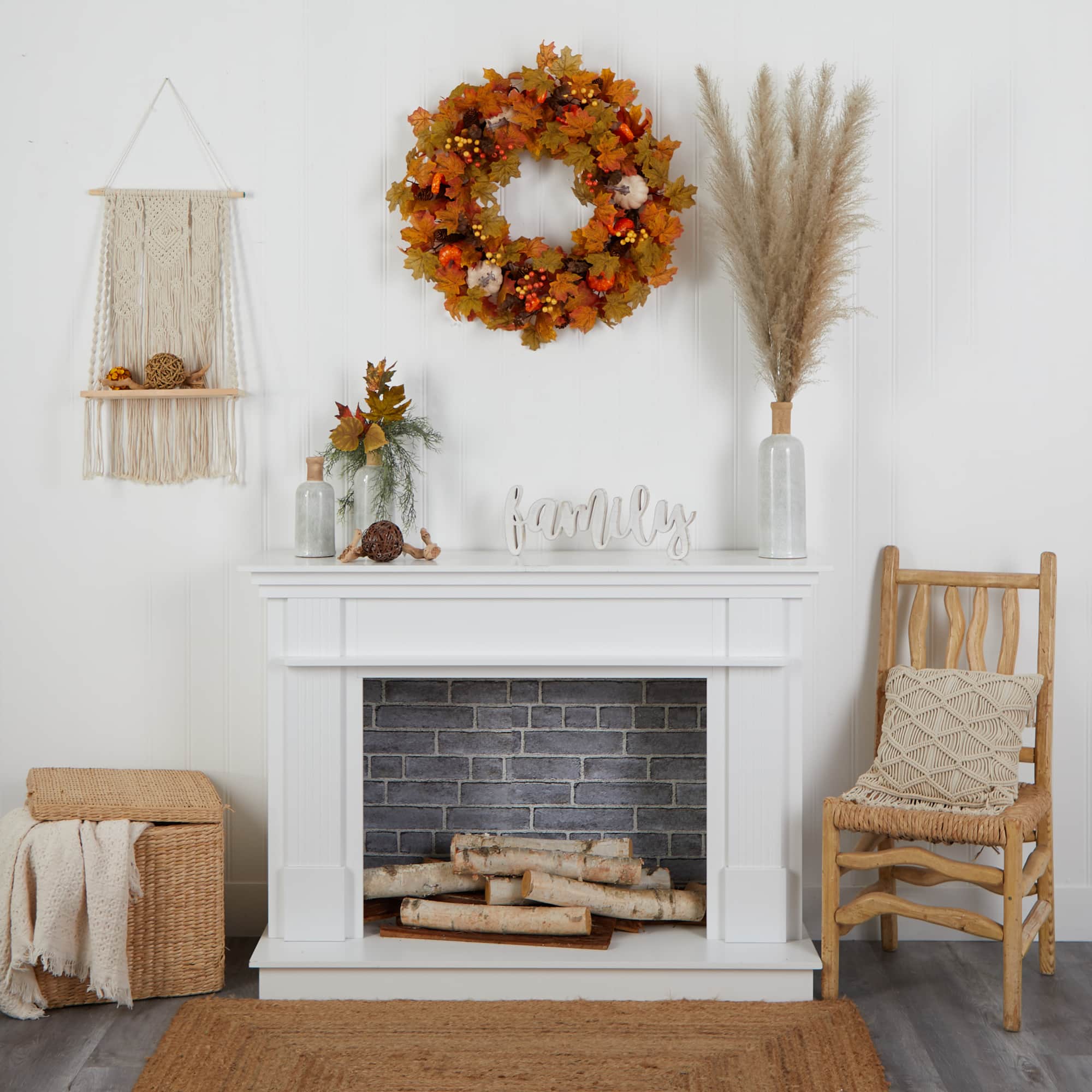30" Autumn Pumpkin & Maple Leaf Fall Wreath