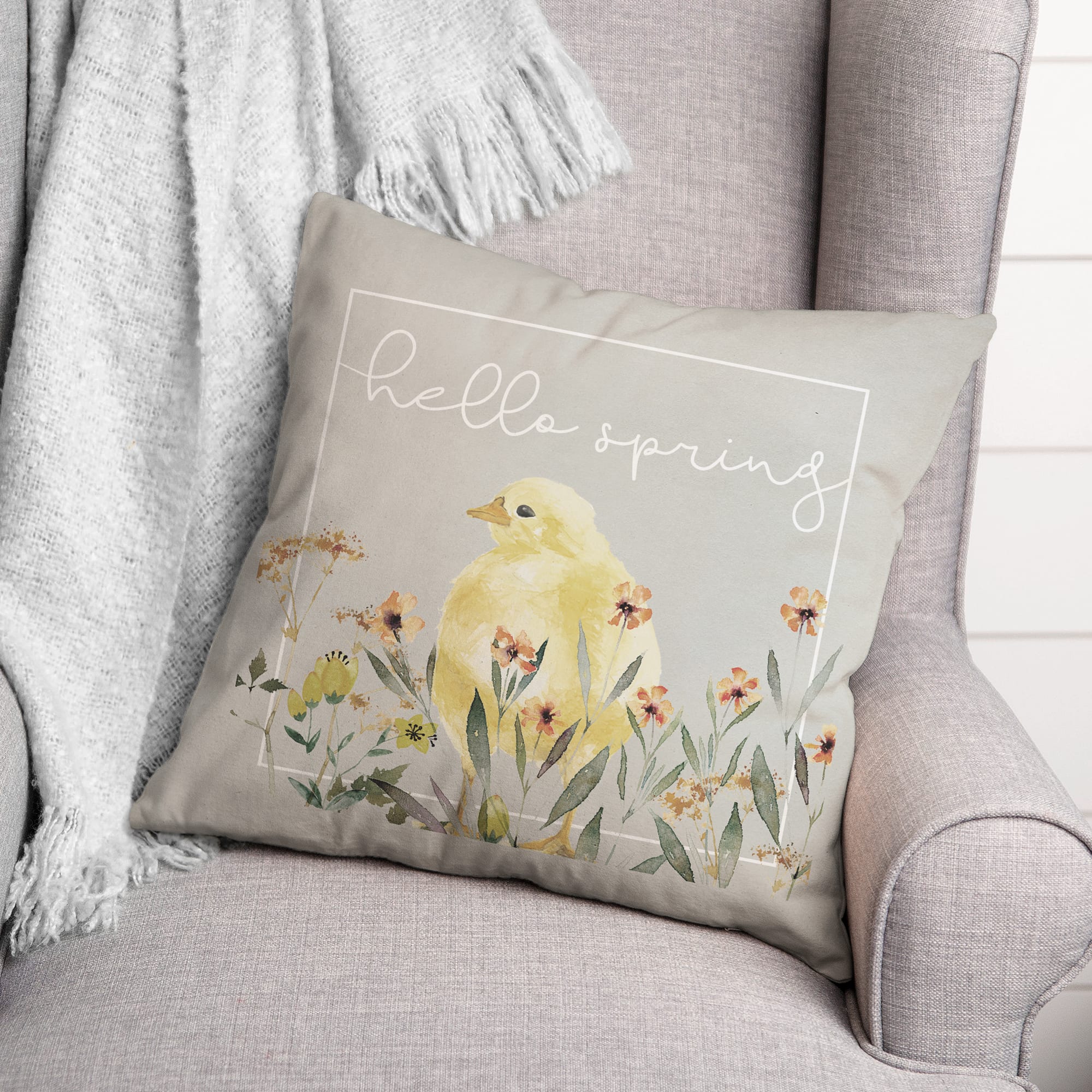 Hello Spring Chick 2 18" x 18" Indoor / Outdoor Pillow
