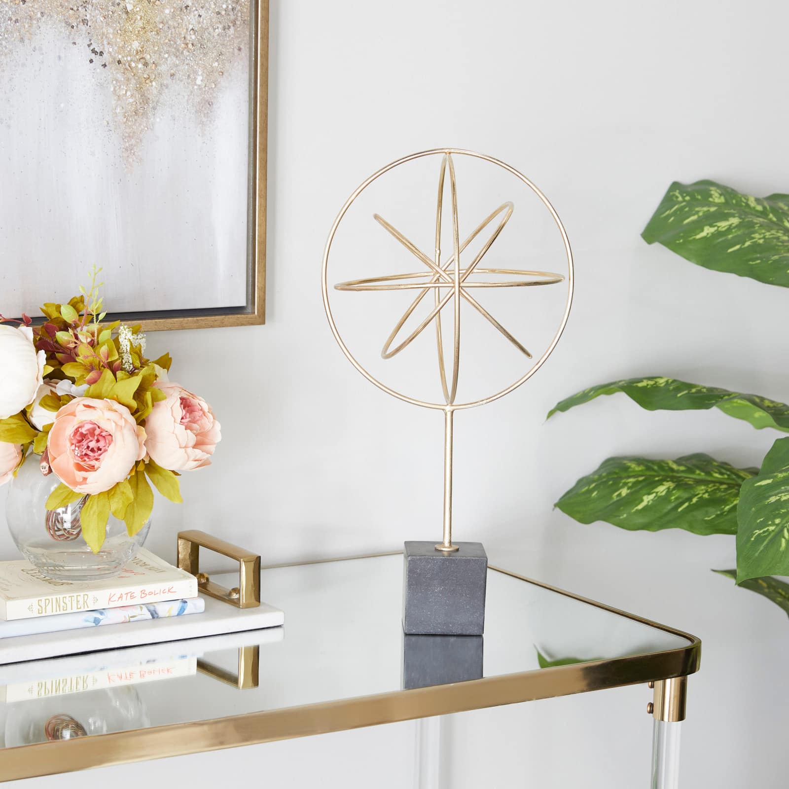 CosmoLiving by Cosmopolitan Gold Marble Contemporary Sculpture, 18" x 9" x 9"