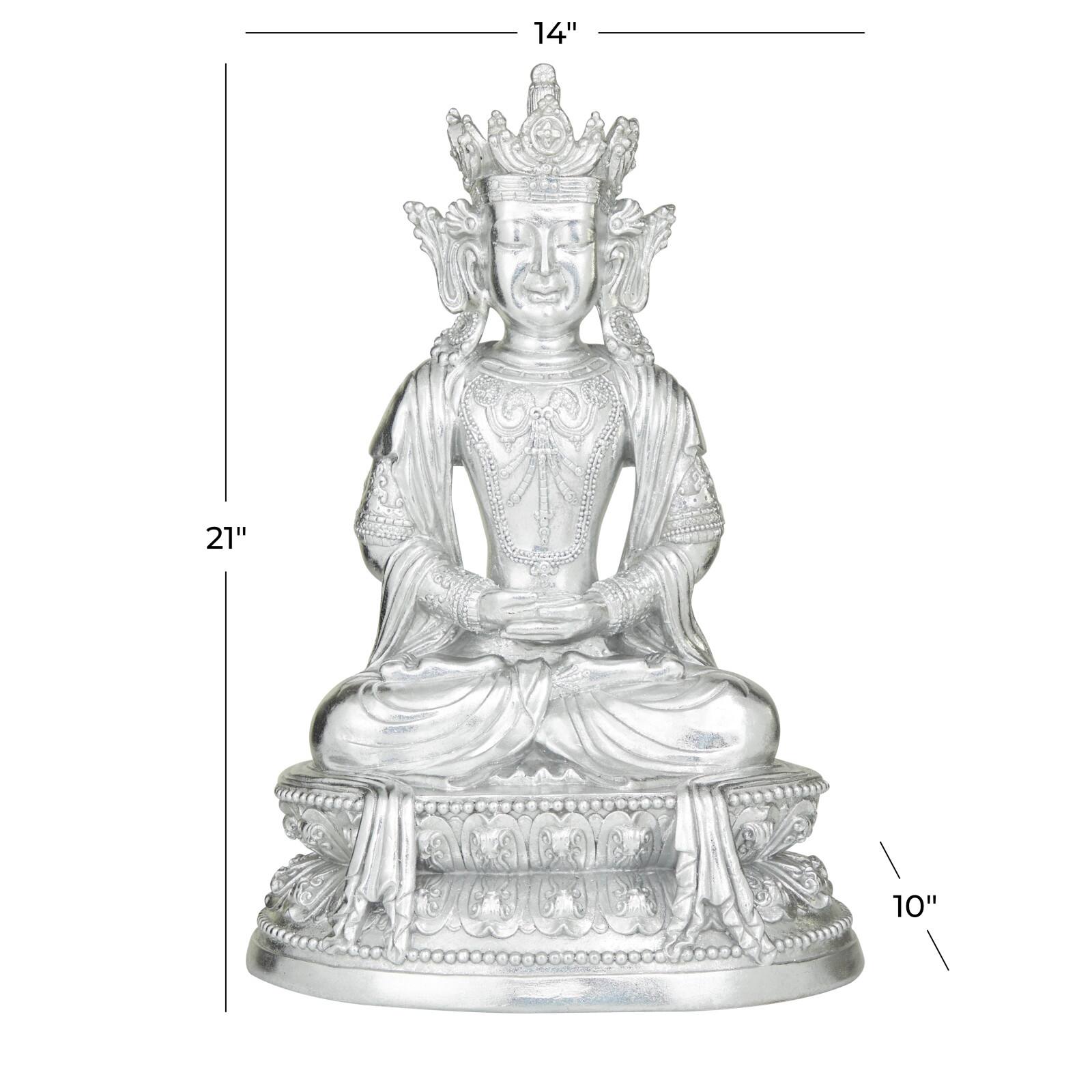 Silver Resin Bohemian Buddha Sculpture, Set of 21" x 14" x 10"