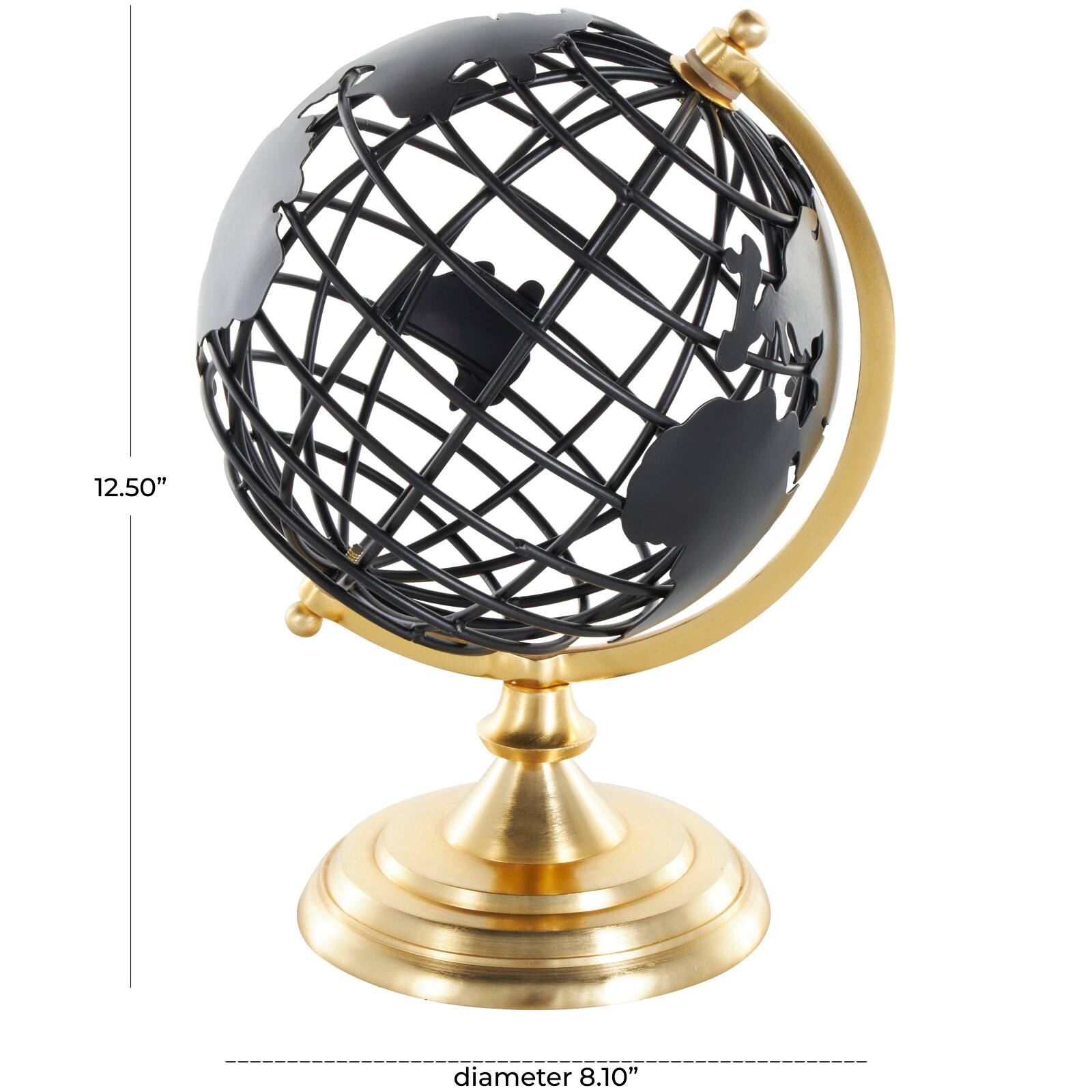 Black Aluminum Metal Open Framed World Educational & Geographic Earth Globe with Wire Exterior & Gold Base