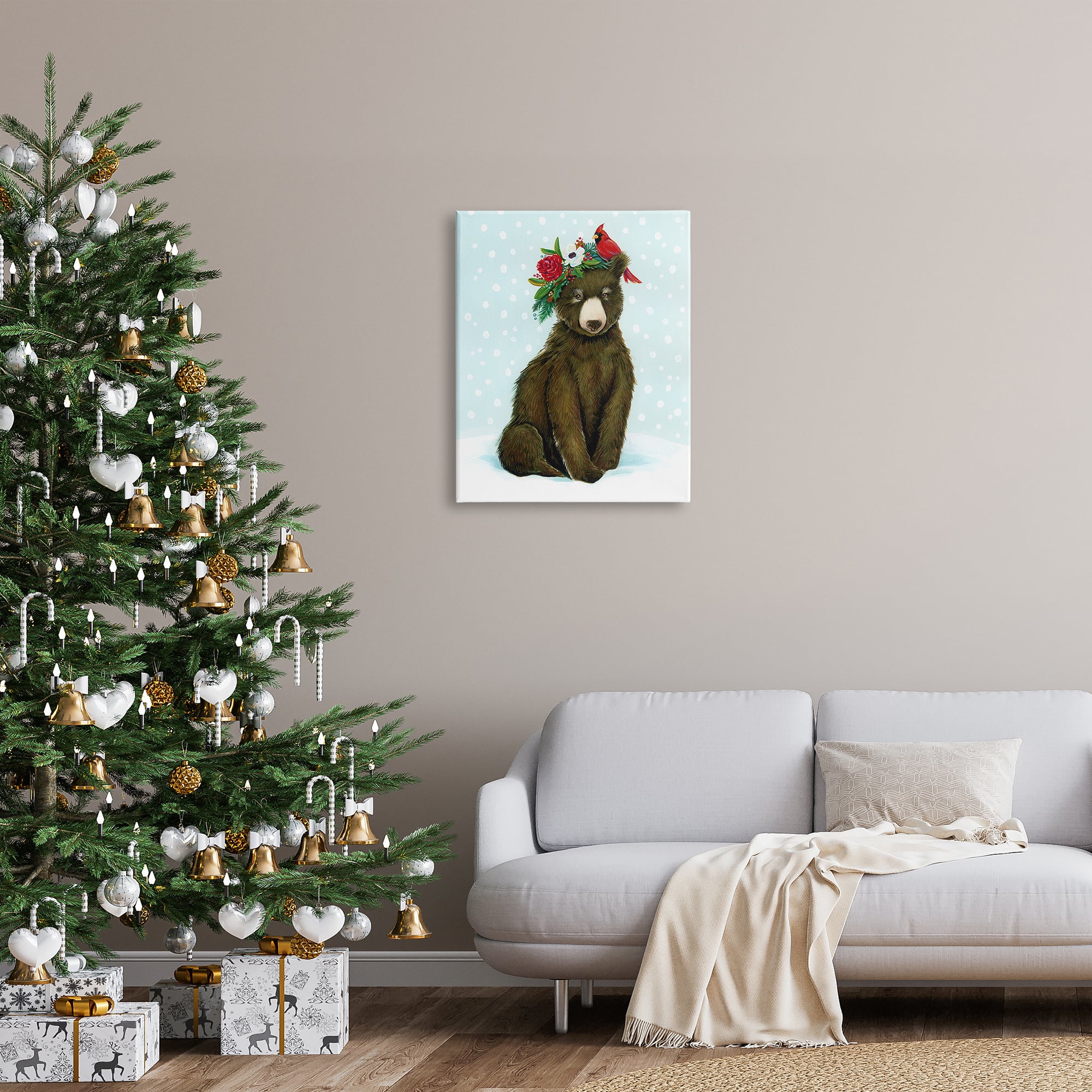 Stupell Industries Bear Seasonal Holly Snow Scene Canvas Wall Art